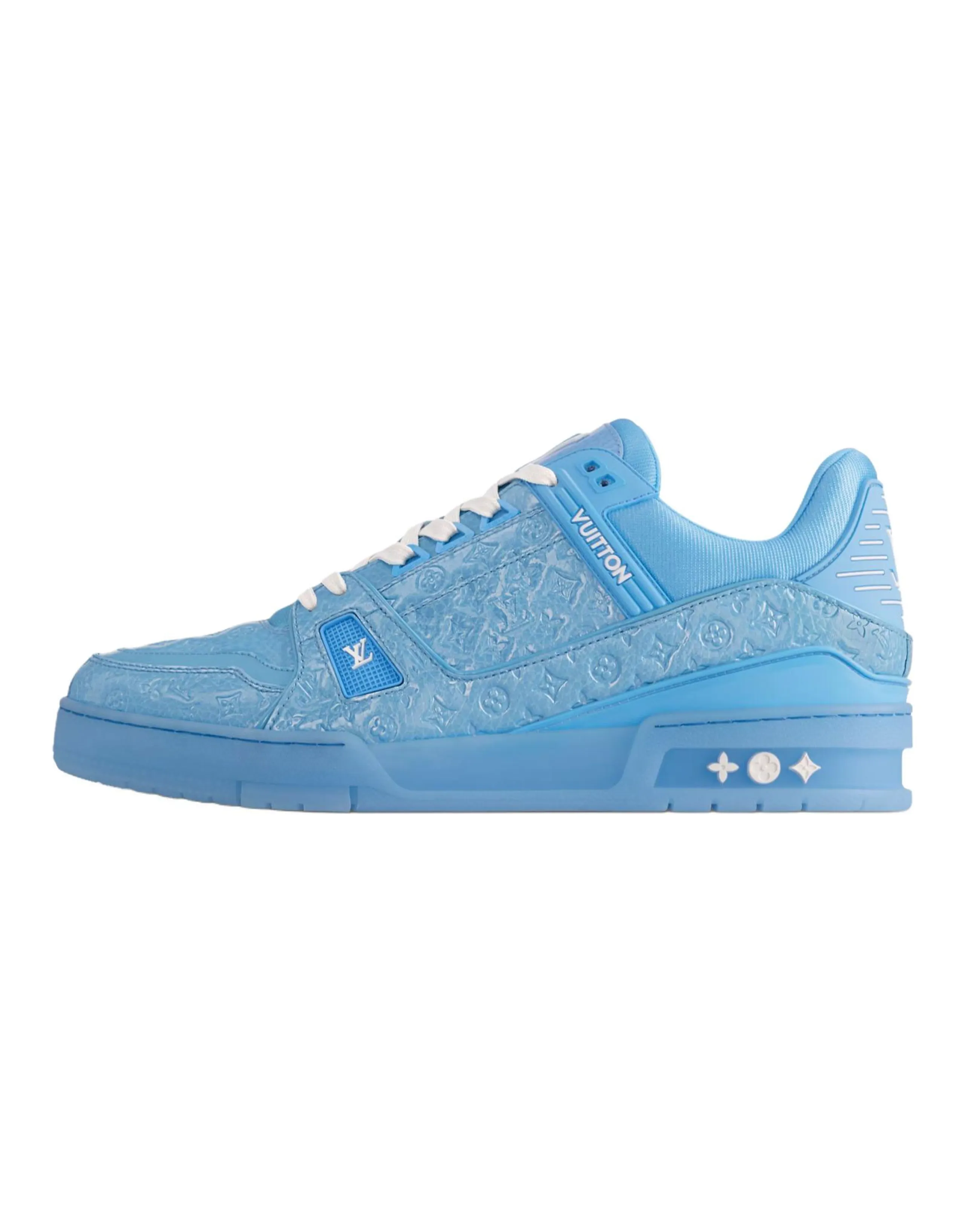 LOUIS VUITTON Trainer Patent Calfskin Leather Round-Toe Lace-Up Pattern Embossed Low-Top Sneakers Men's Blue