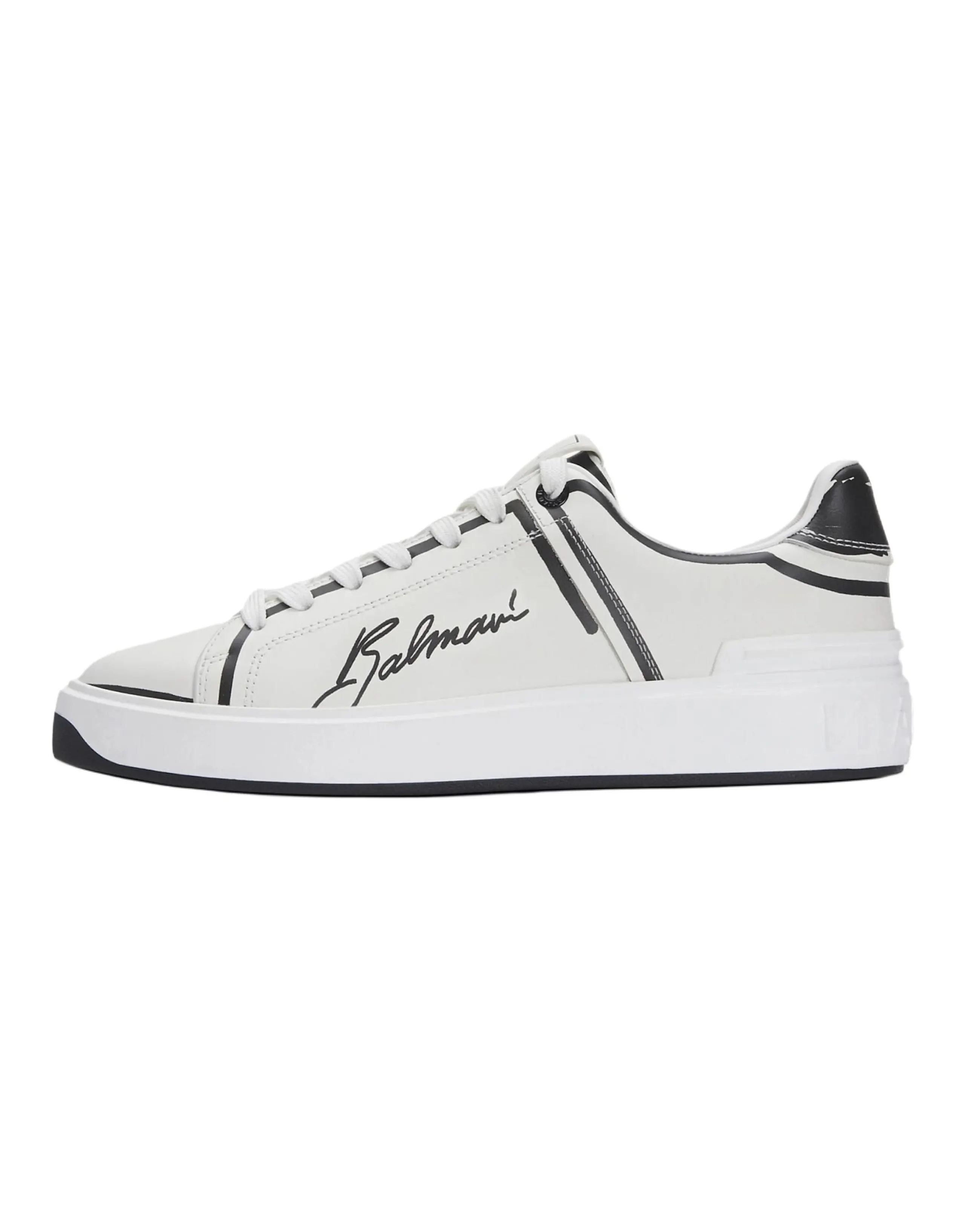 BALMAIN B-Court Calfskin Round Toe Lace-Up Low-Top Sneakers Women's White