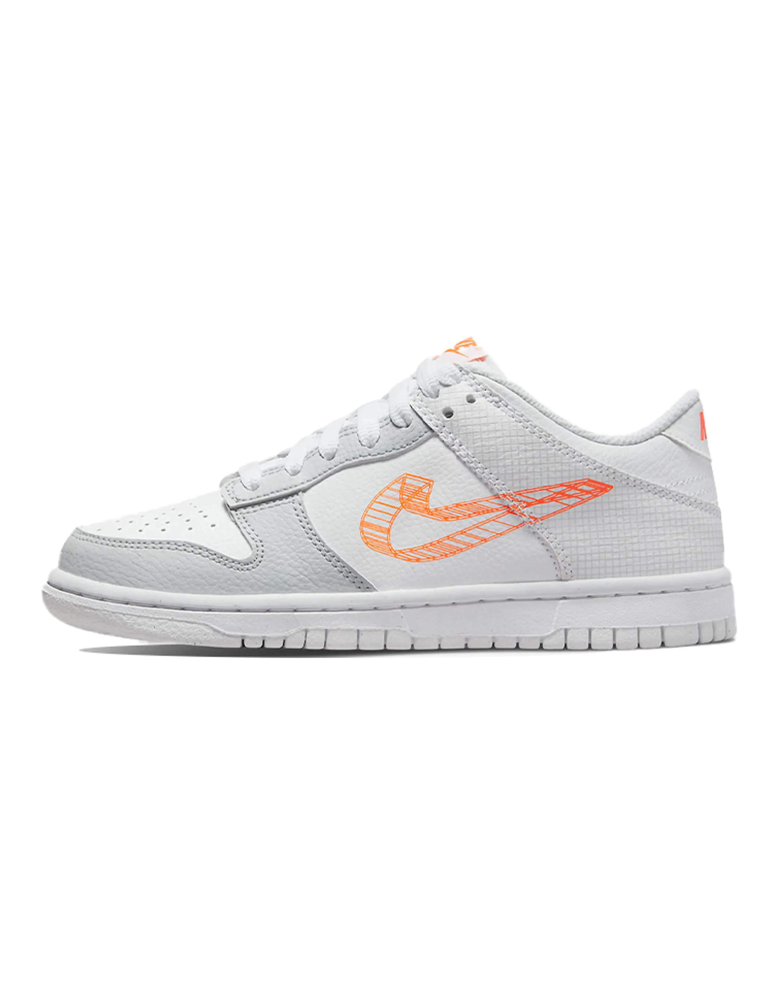 Nike Dunk Low SE 3D Swoosh Pure Platinum Total Orange GS