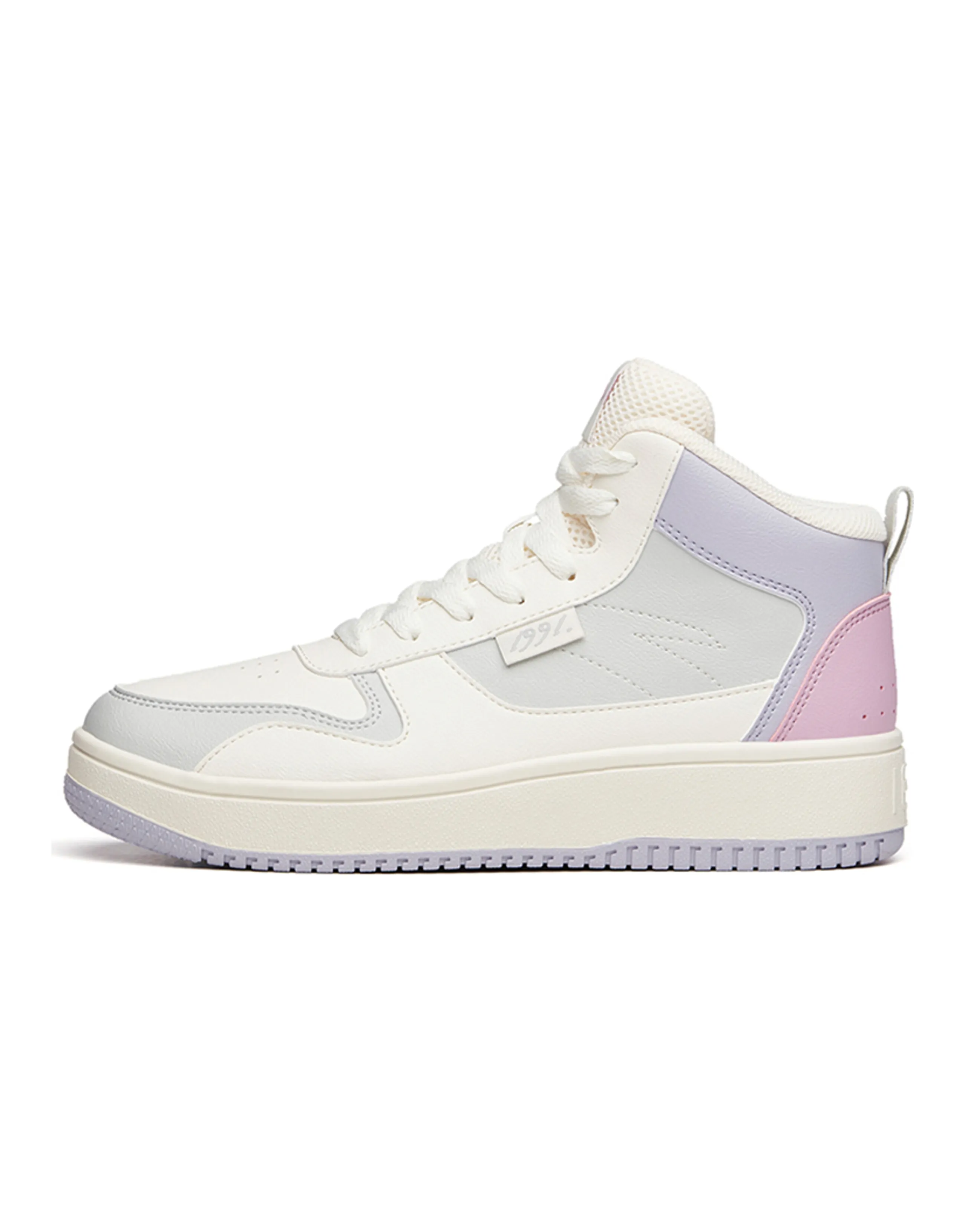 ANTA Life Collection Skateboard Shoes Women's High-Top Ivory White Gray/Light Purple Gray