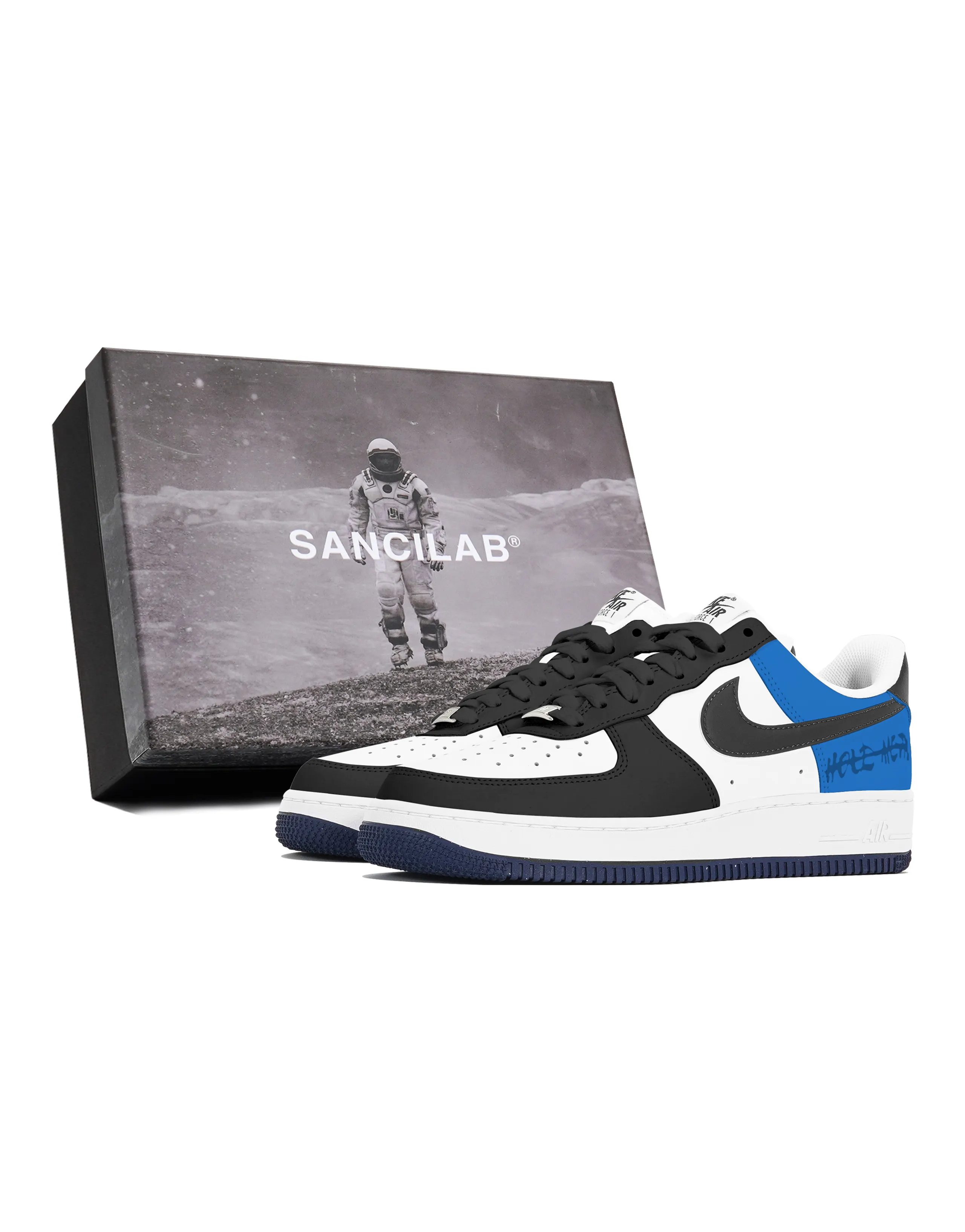 Nike Air Force 1 Non-slip Lightweight Low-Top Skateboard Shoes Men's Black White Blue