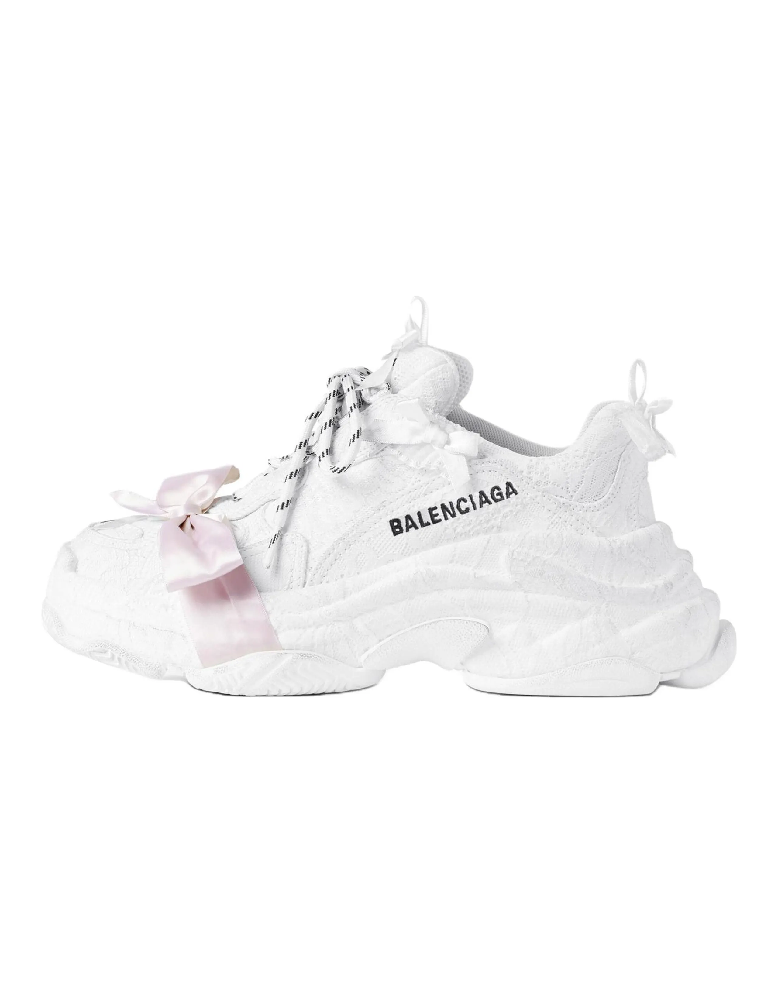 Balenciaga Paris Triple S Lace Embroidered Round Toe Lace-Up Low-Top Dad Shoes Women's White
