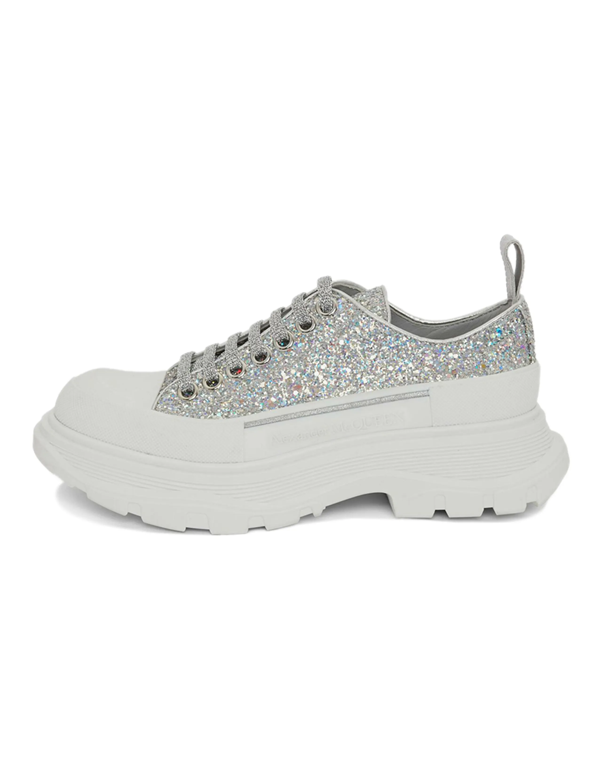 Alexander McQueen Tread Slick Glitter Low Sneaker 'Silver' Women's