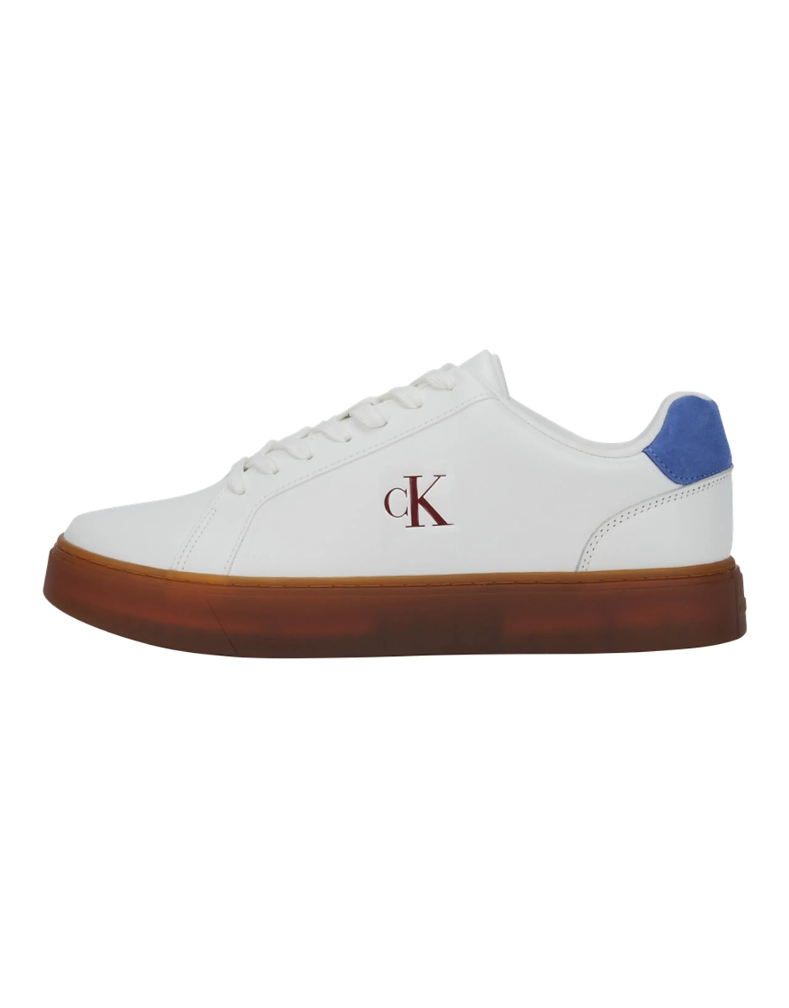 CKJ CALVIN KLEIN JEANS Retro Cowhide Leather Patchwork Casual Sport Low-Top Sneakers Men's White Blue