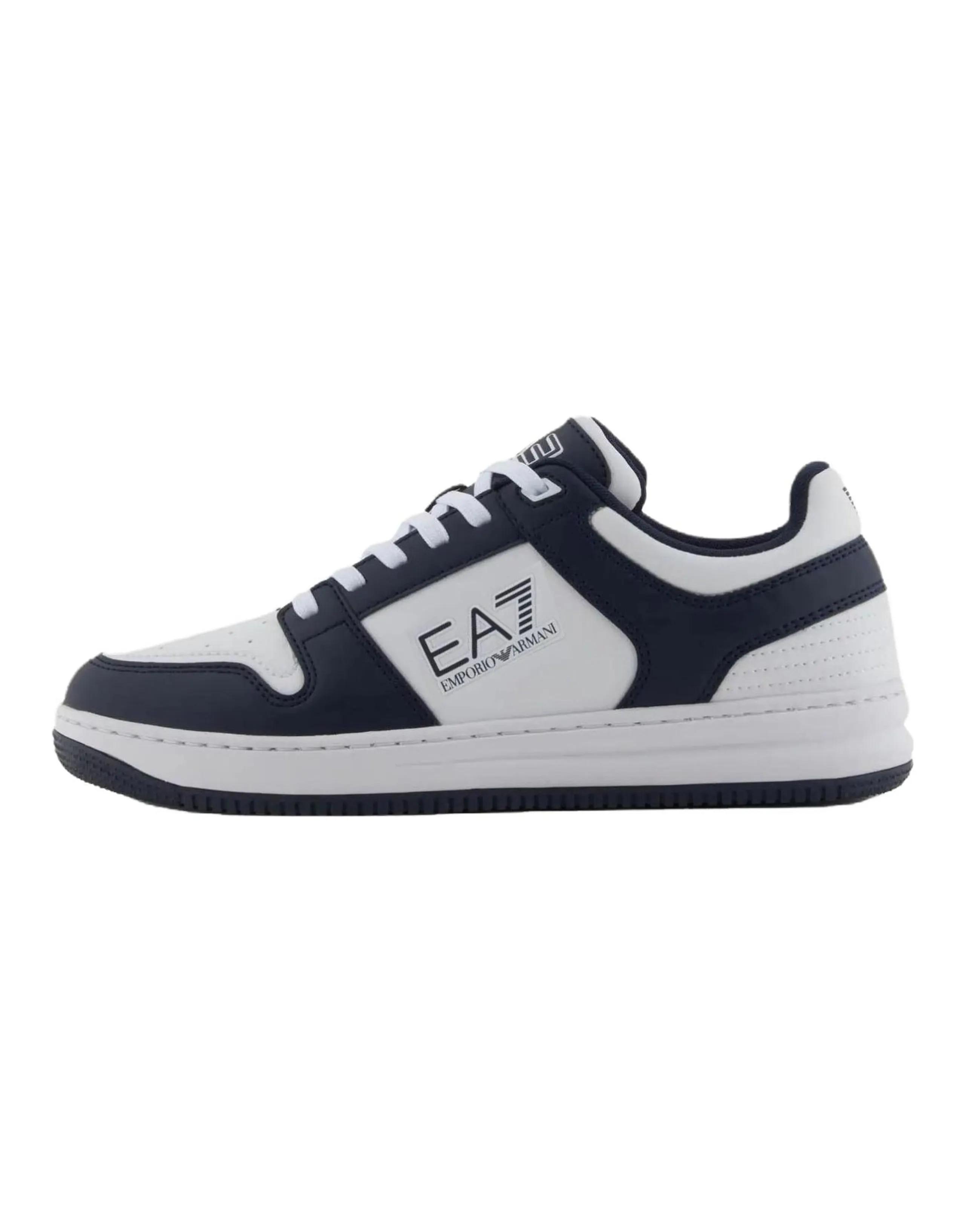 EMPORIO ARMANI EA7 PU Fabric Color Block Patchwork Perforated Round Toe Flat Low-Top Skate Shoes Unisex Blue
