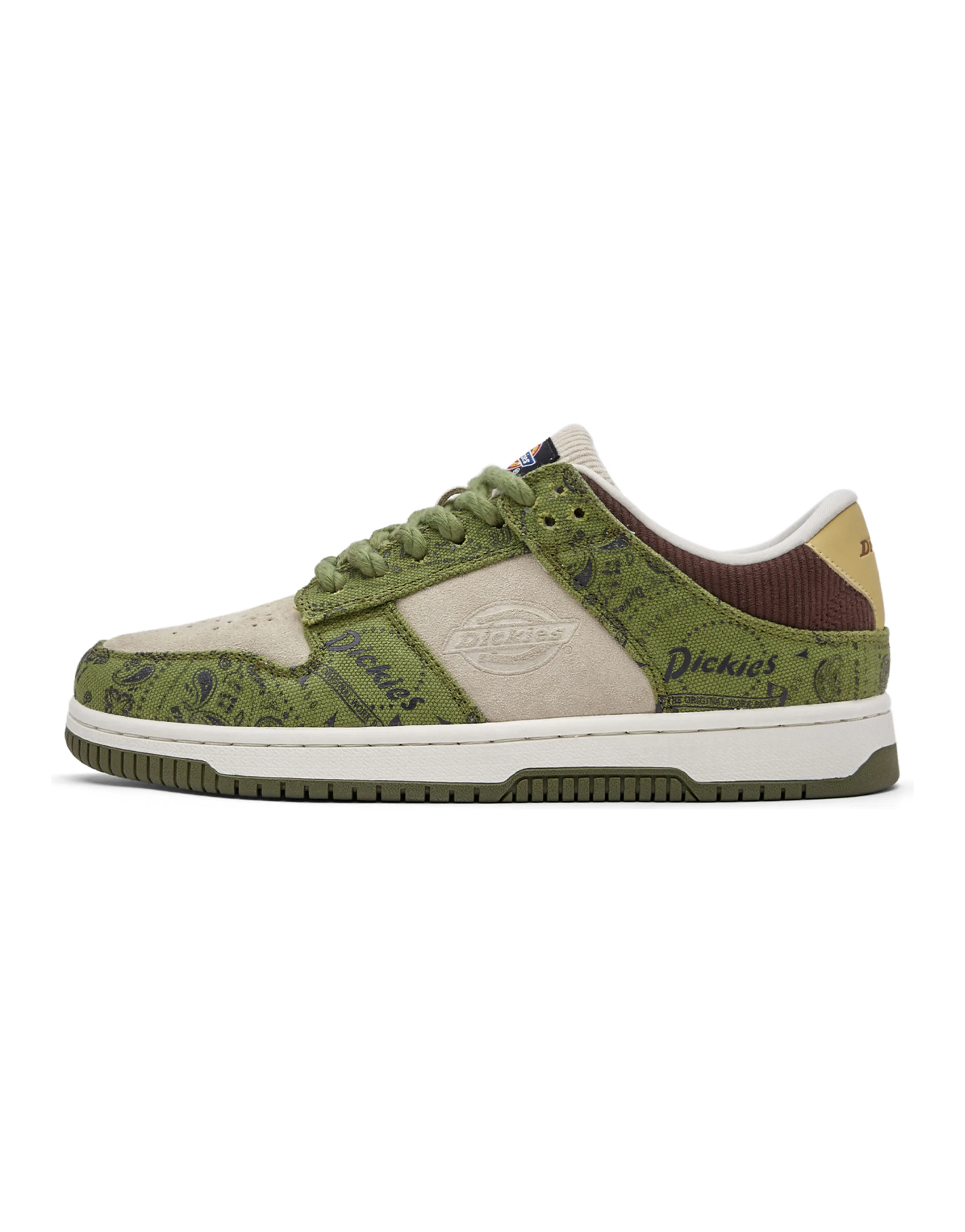 Dickies British Comfort Retro Versatile Cashew Flower Design Thick Sole Casual Skate Shoes Men's Bamboo Shoot Green