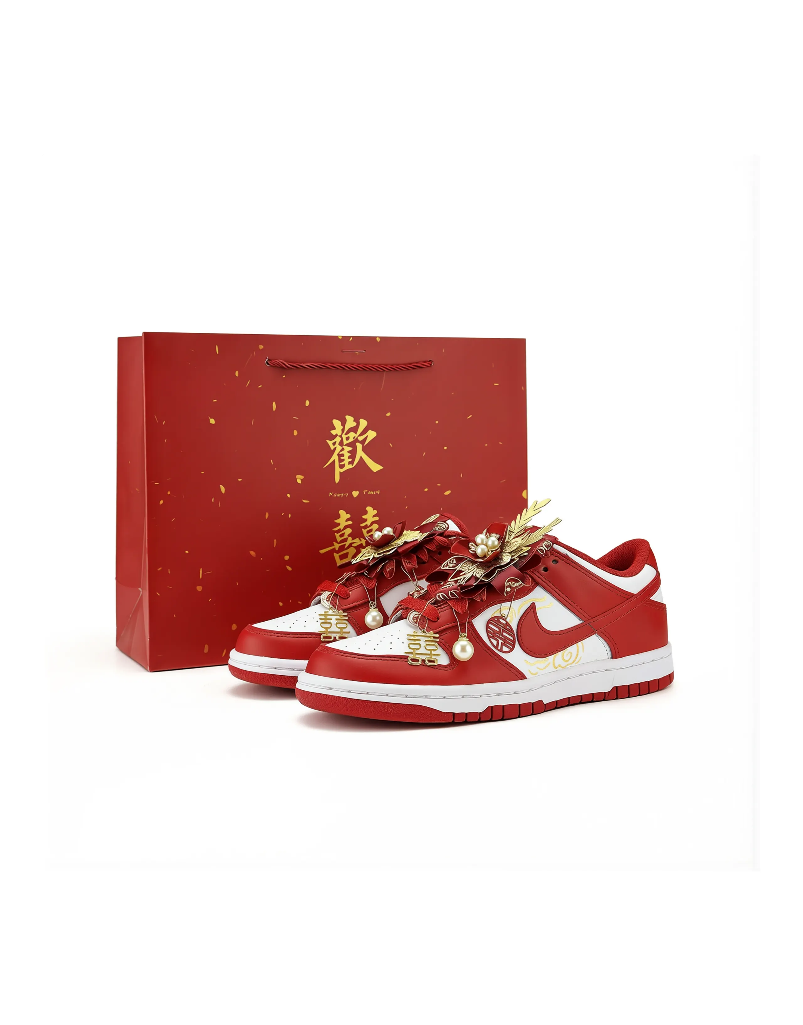 [Custom Sneakers] Nike Dunk Wedding Shoes Red Unisex