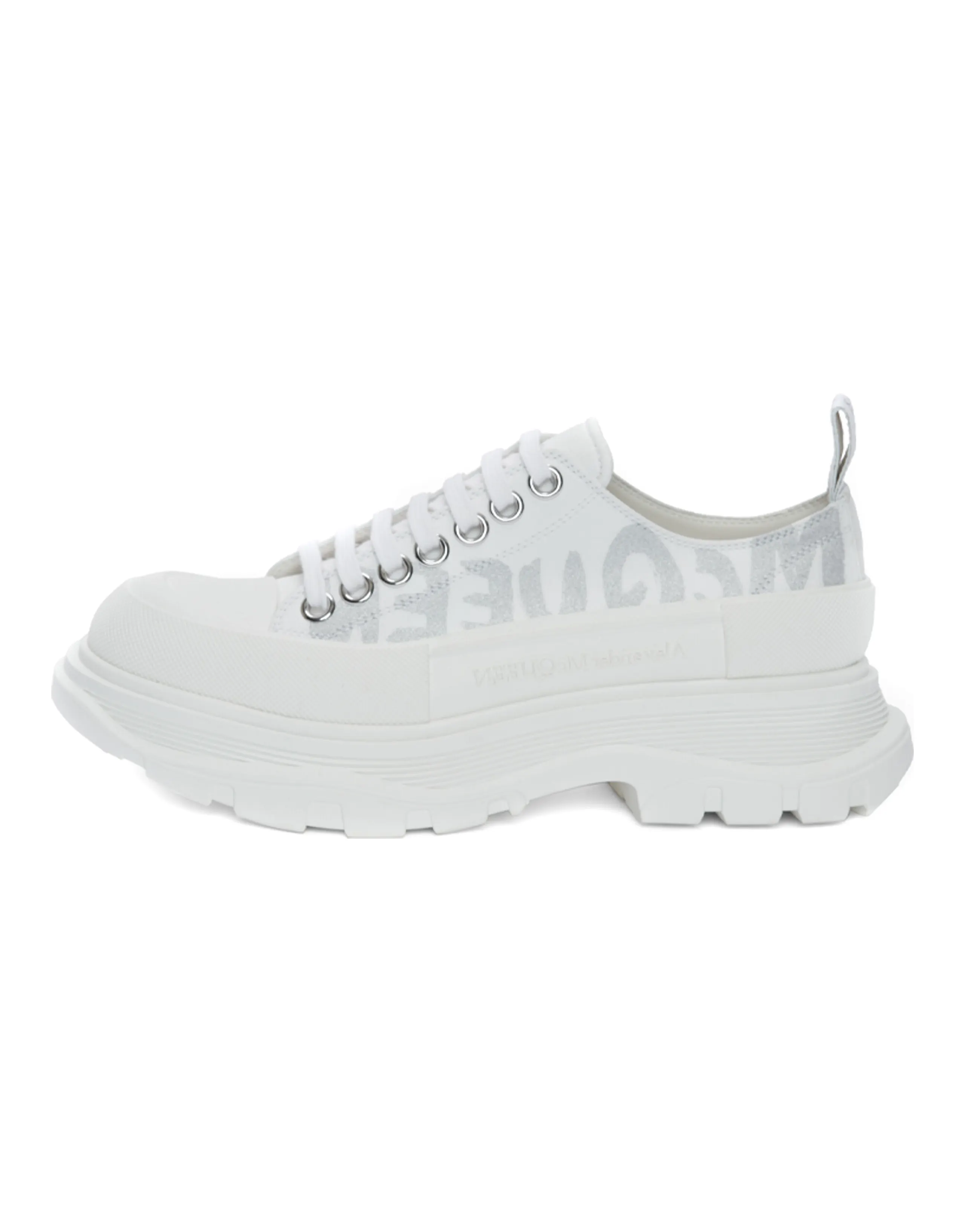 Alexander McQueen Tread Slick Low Lace Up Graffiti White Silver Women's