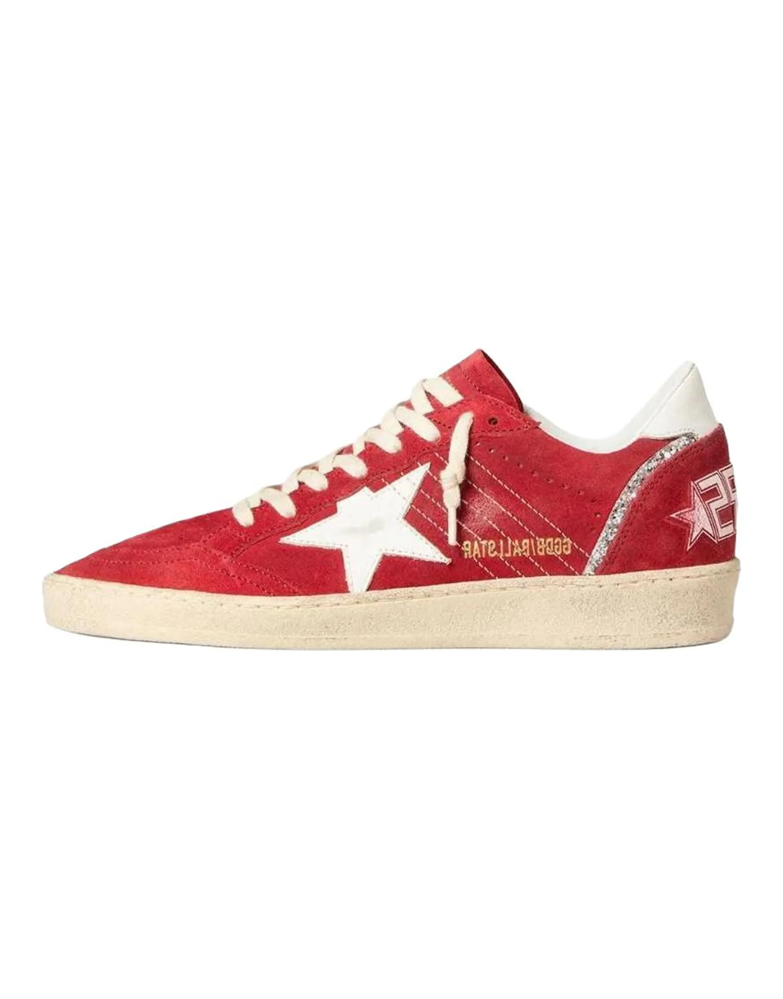 Golden Goose Ball Star Fabric Split Leather Cowhide Leather Sequin Trim Star Round-Toe Lace-Up Low-Top Sneakers Women's Red