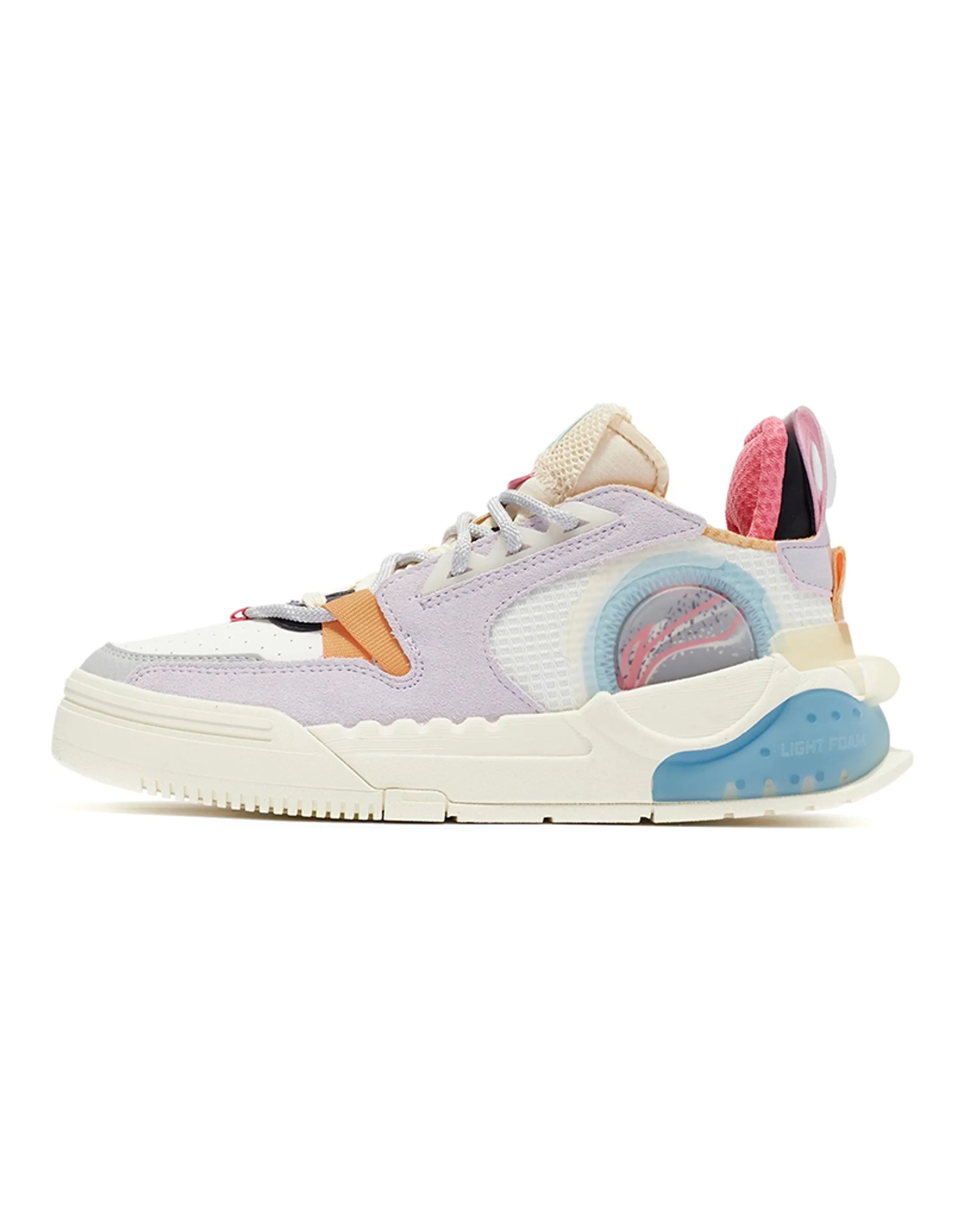 LINING Enlightenment Skateboard Shoes Women's Low-Top Snow/Light Gray Purple/Vanilla Yellow