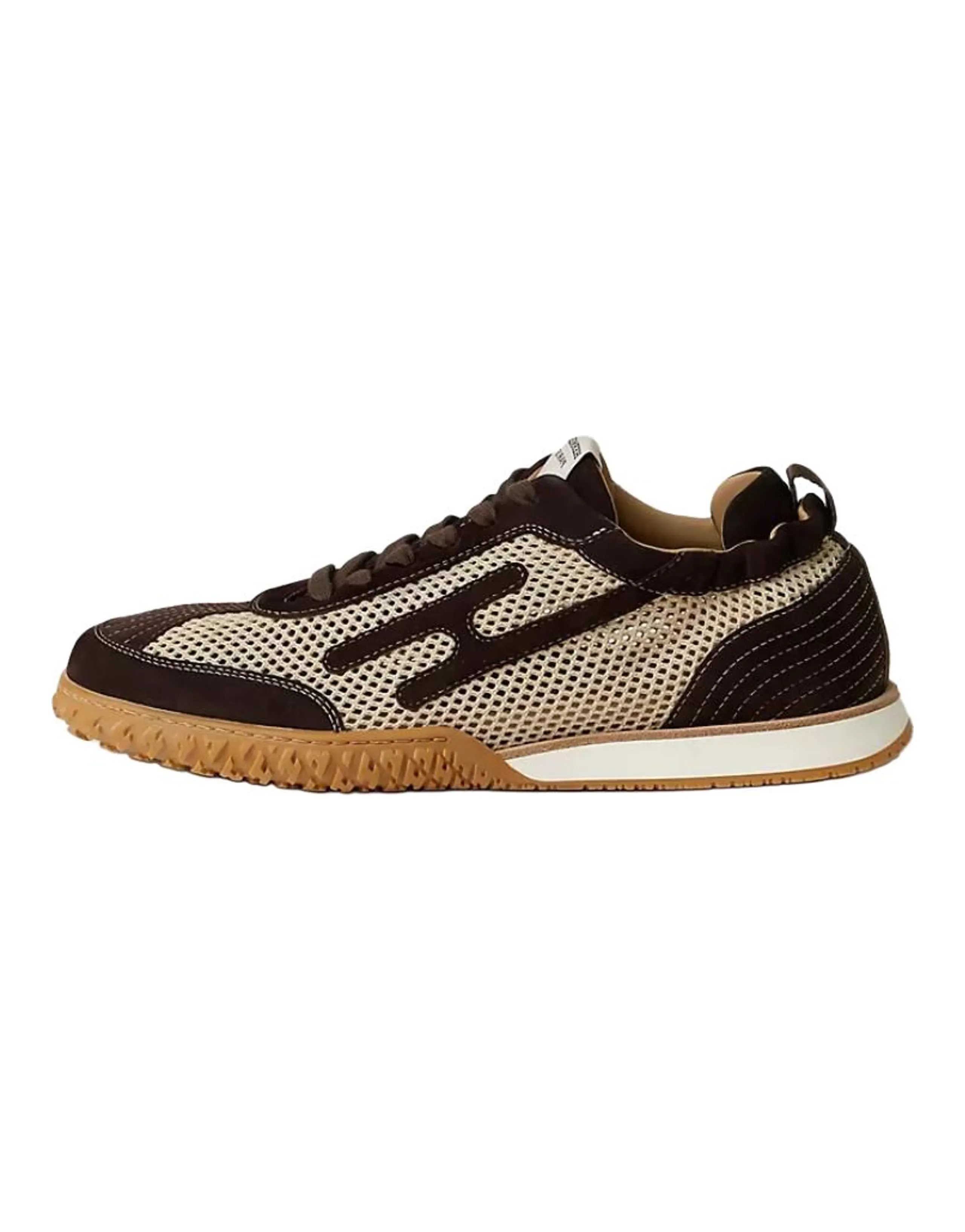 HERMES Jet Suede Leather Contrast Pattern Round Toe Lace-Up German Army Trainers Low-Top Casual Shoes Men's Brown