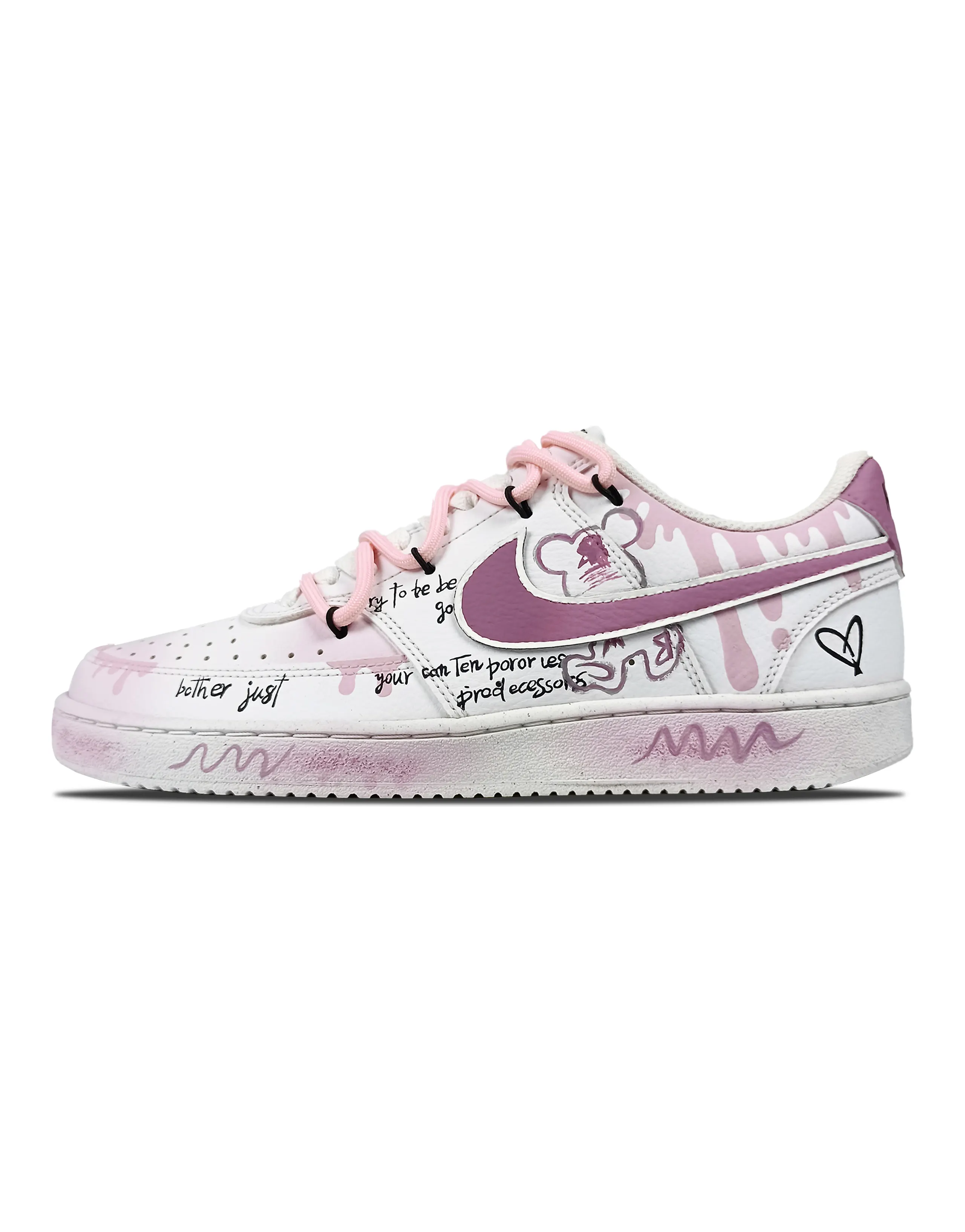 Nike Court Vision 1 Slip-Resistant Water-Resistant Cushioning Low-Top Skateboard Shoes Unisex Pink White