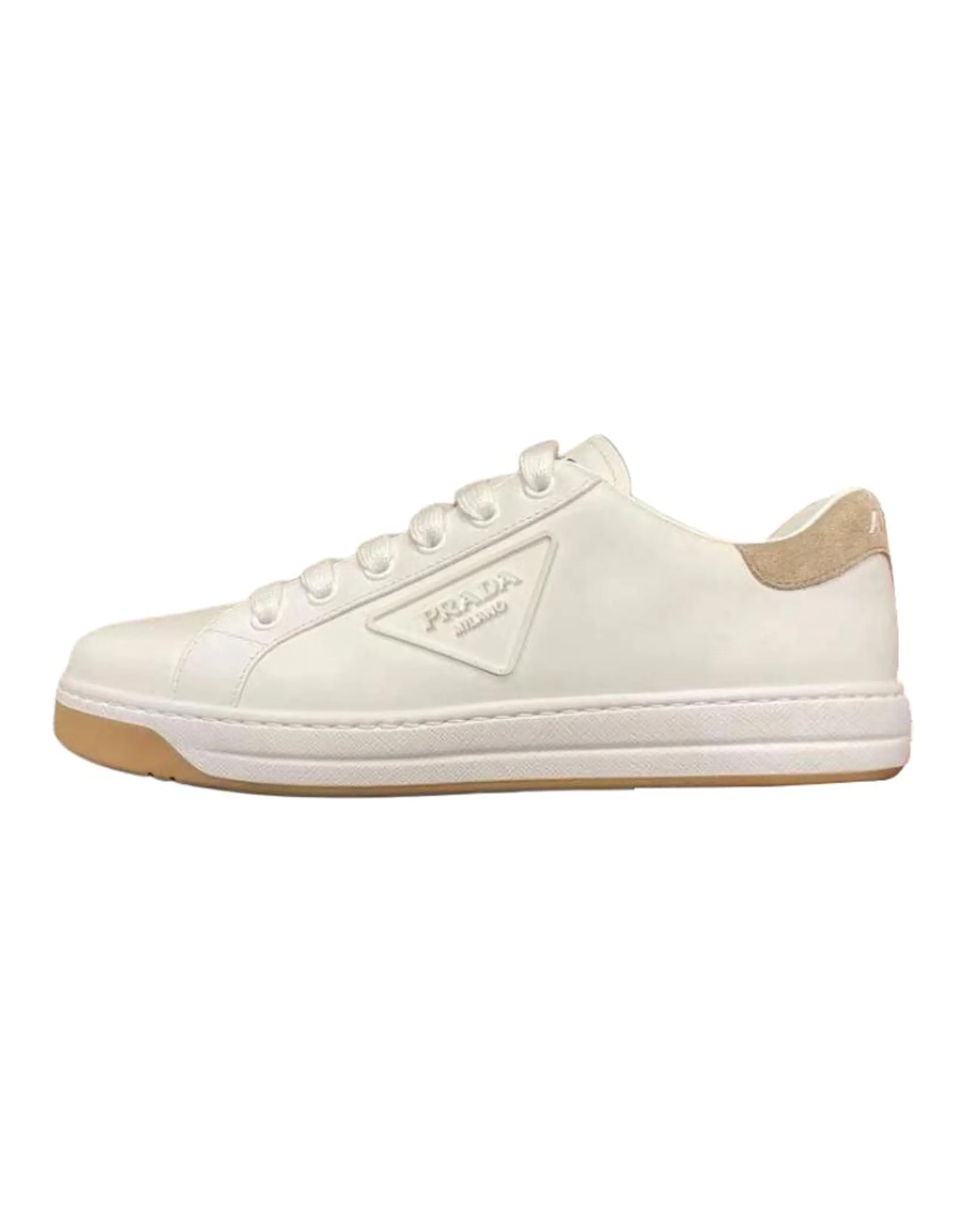 PRADA Calfskin Round Toe Lace-Up Flat Low-Top Skate Shoes Men's White