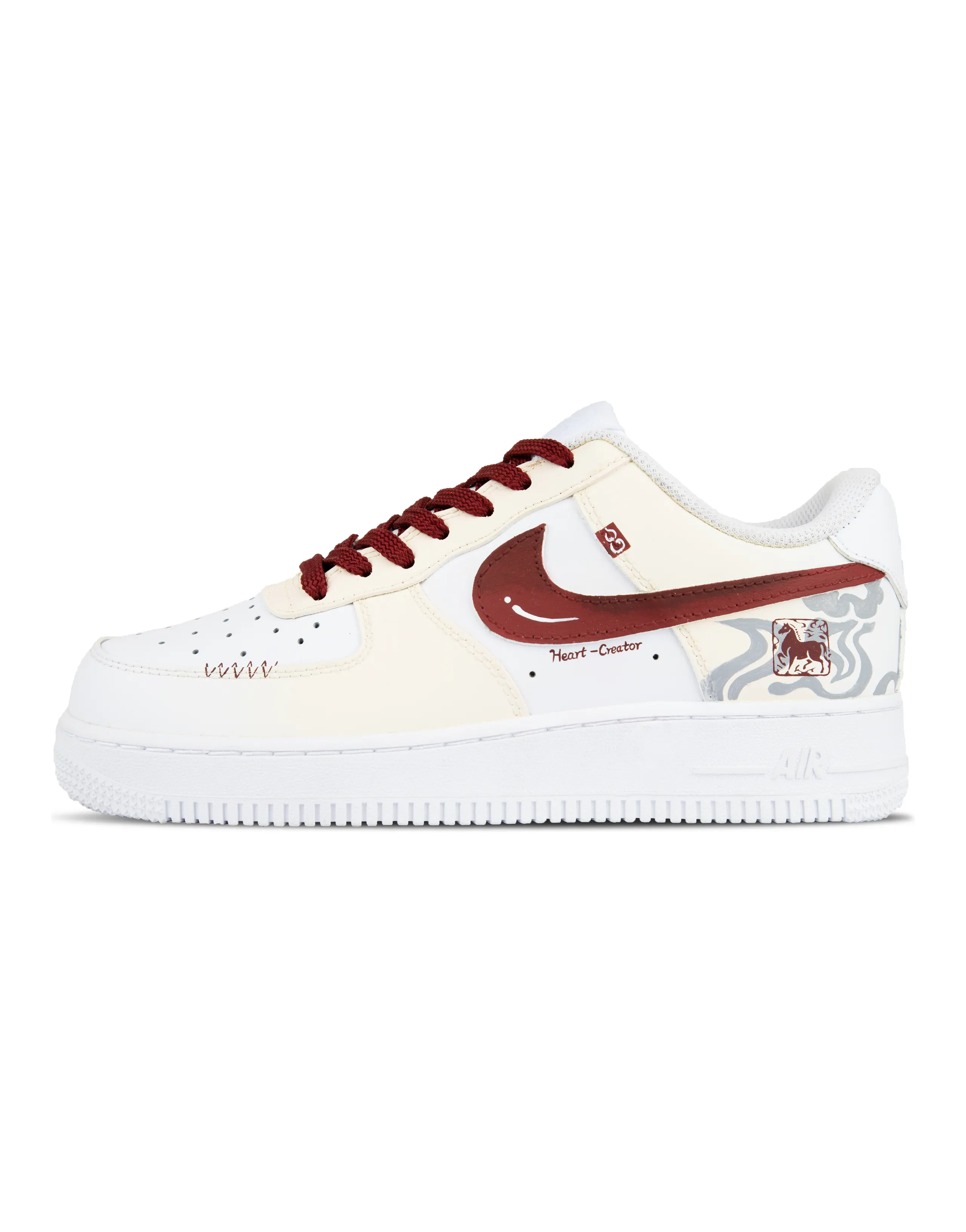 Custom SneakersNike Leather Retro Pattern Breathable Anti-Slip Low-Top Skate Shoes Unisex Red White