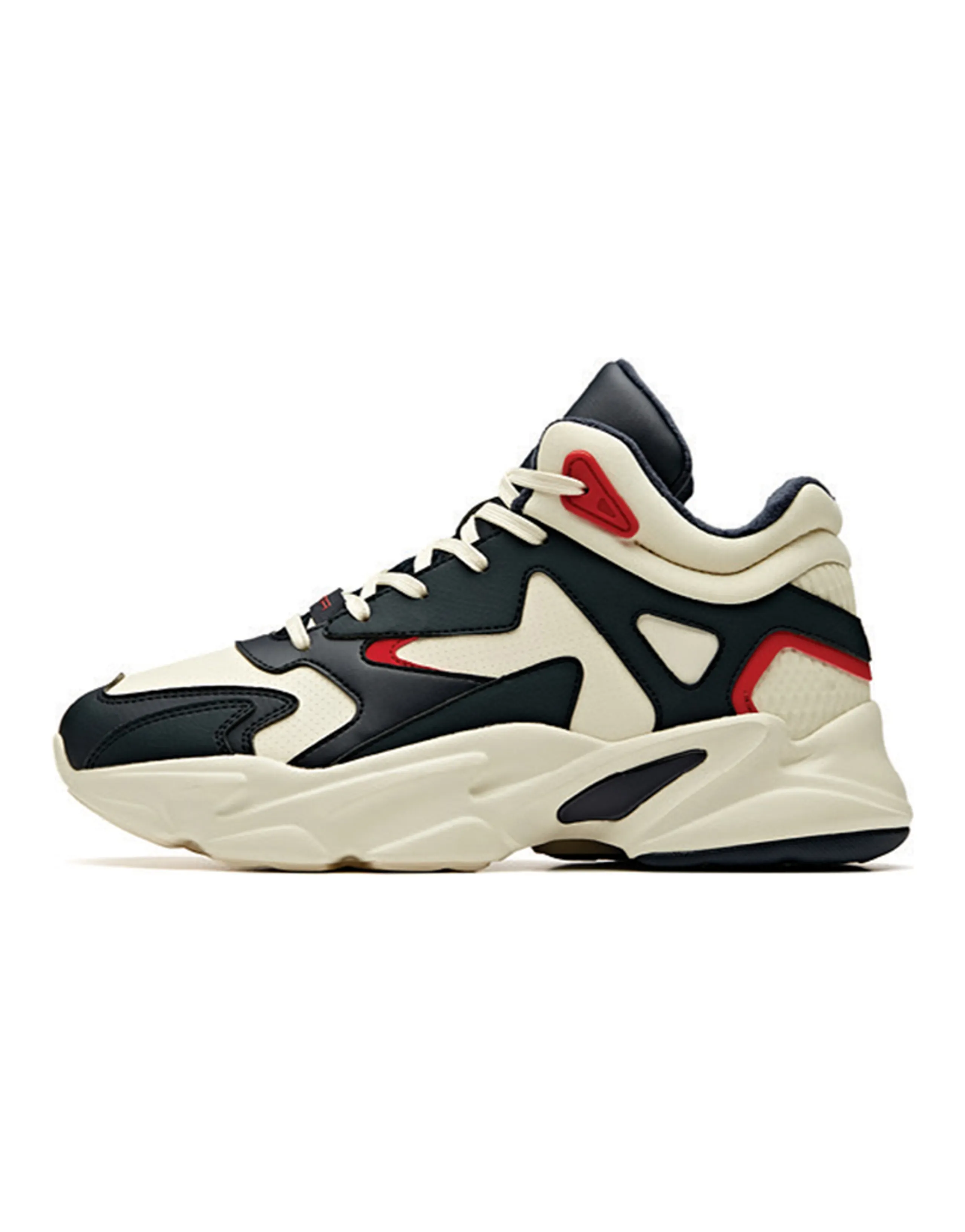 ANTA Life Collection Chunky Sneakers Women's Mid-Top Light Beige White/Dark Blue Black/University Red