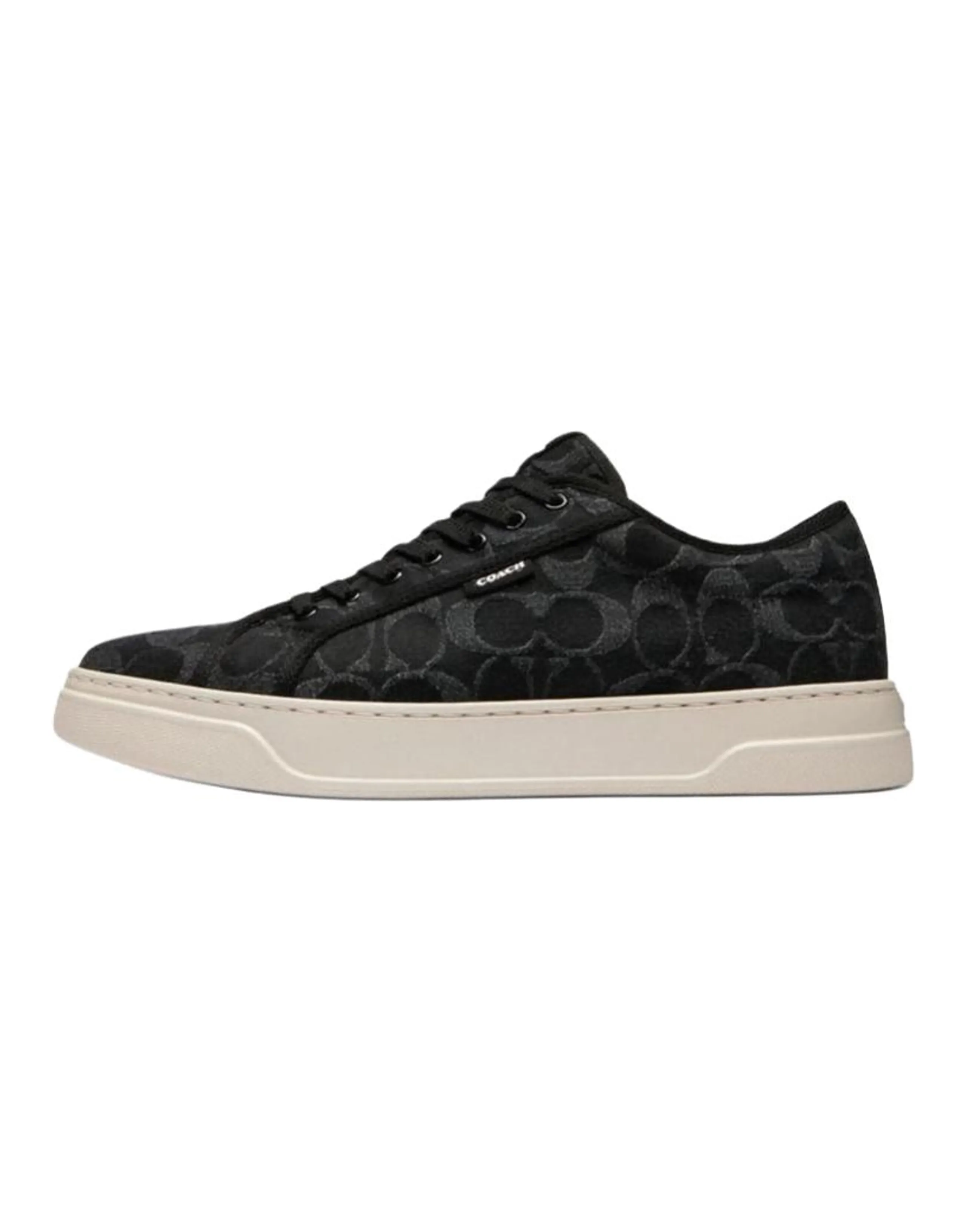 COACH Denim Canvas Cowboy Round Toe Lace-Up Low-Top Sneakers Men's Black