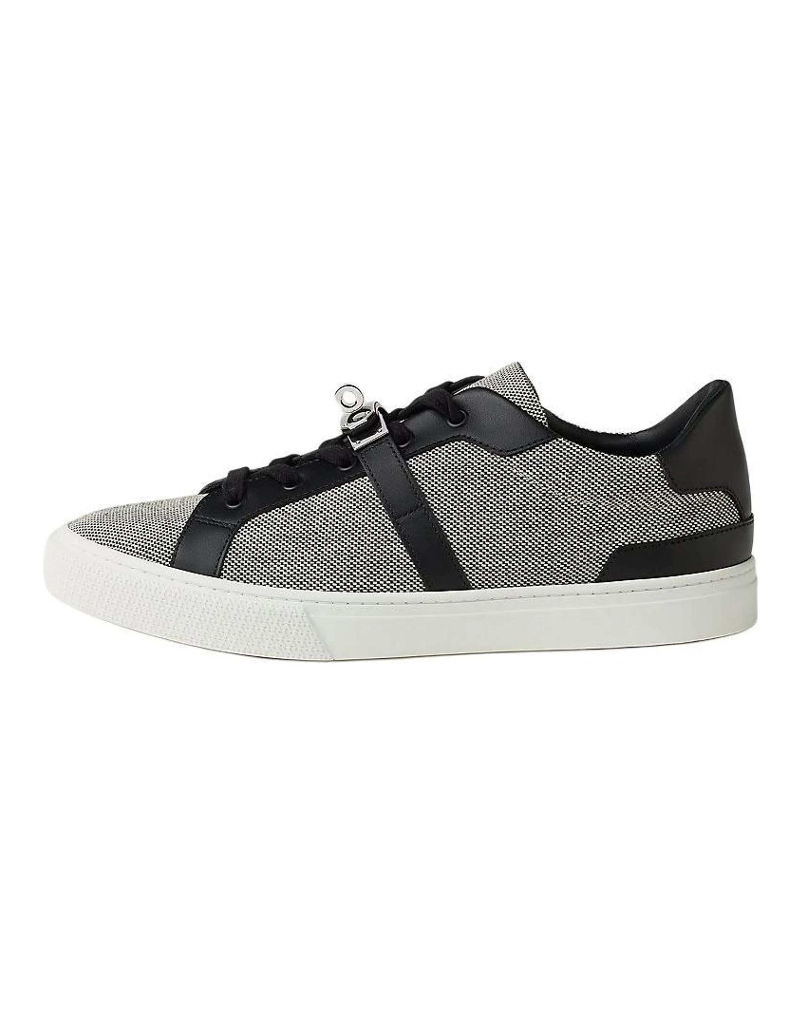 HERMES Day Calfskin Round Toe Lace-Up Low-Top Sneakers Men's Black