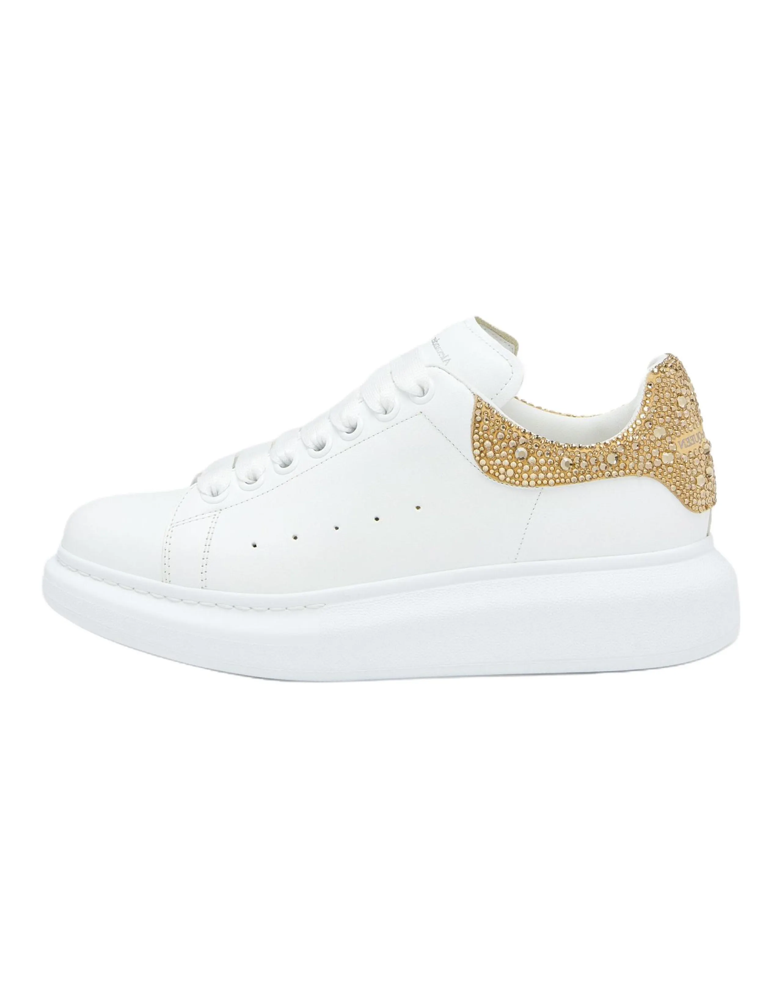 Alexander McQueen Cow Leather Crystal Heel Lace-Up Low-Top Casual Shoes Women's Platinum White