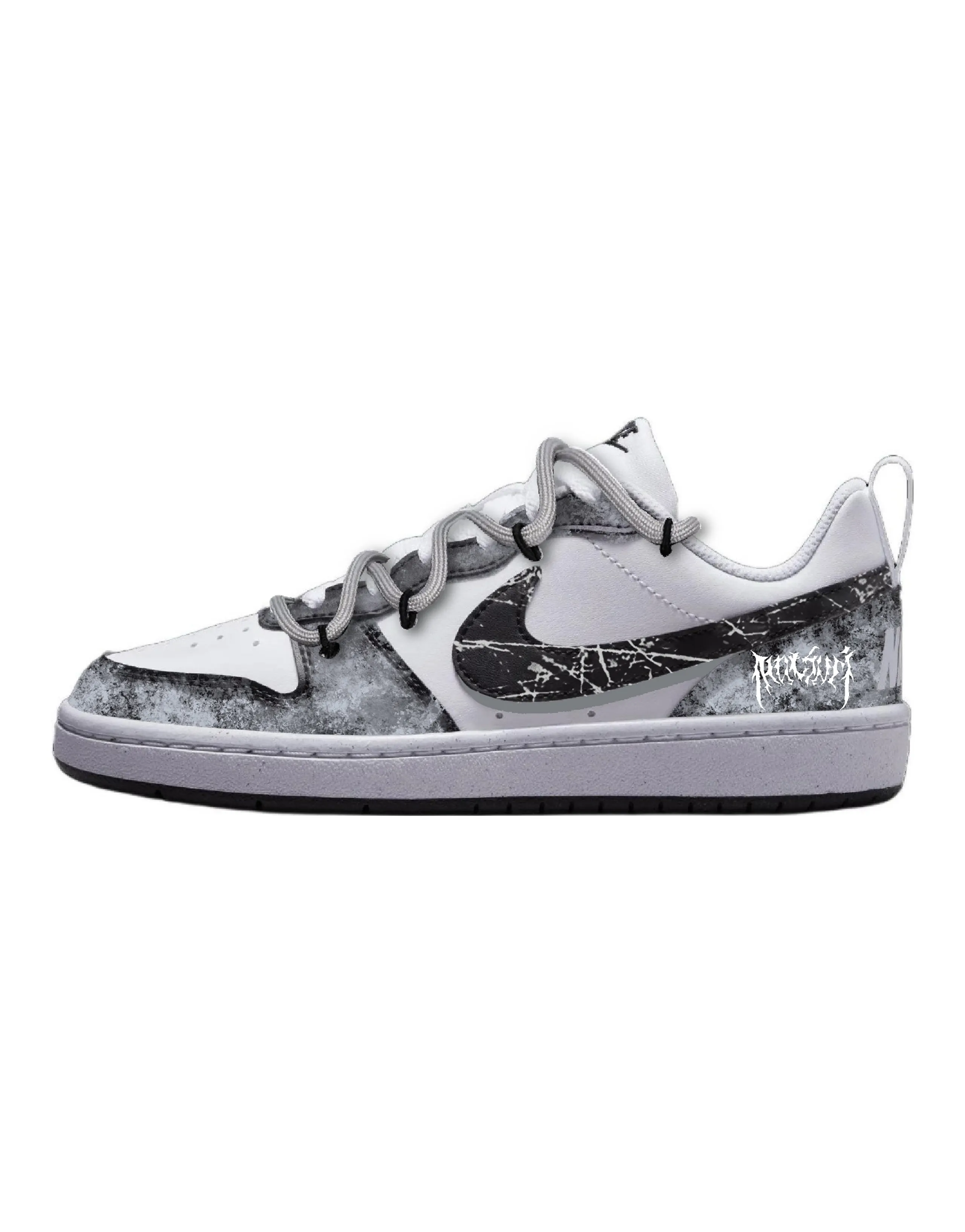 [Custom Sneakers] Nike Court Borough Gothic Shadow Distressed Vintage Low-Top Skate Shoes Unisex Black/White