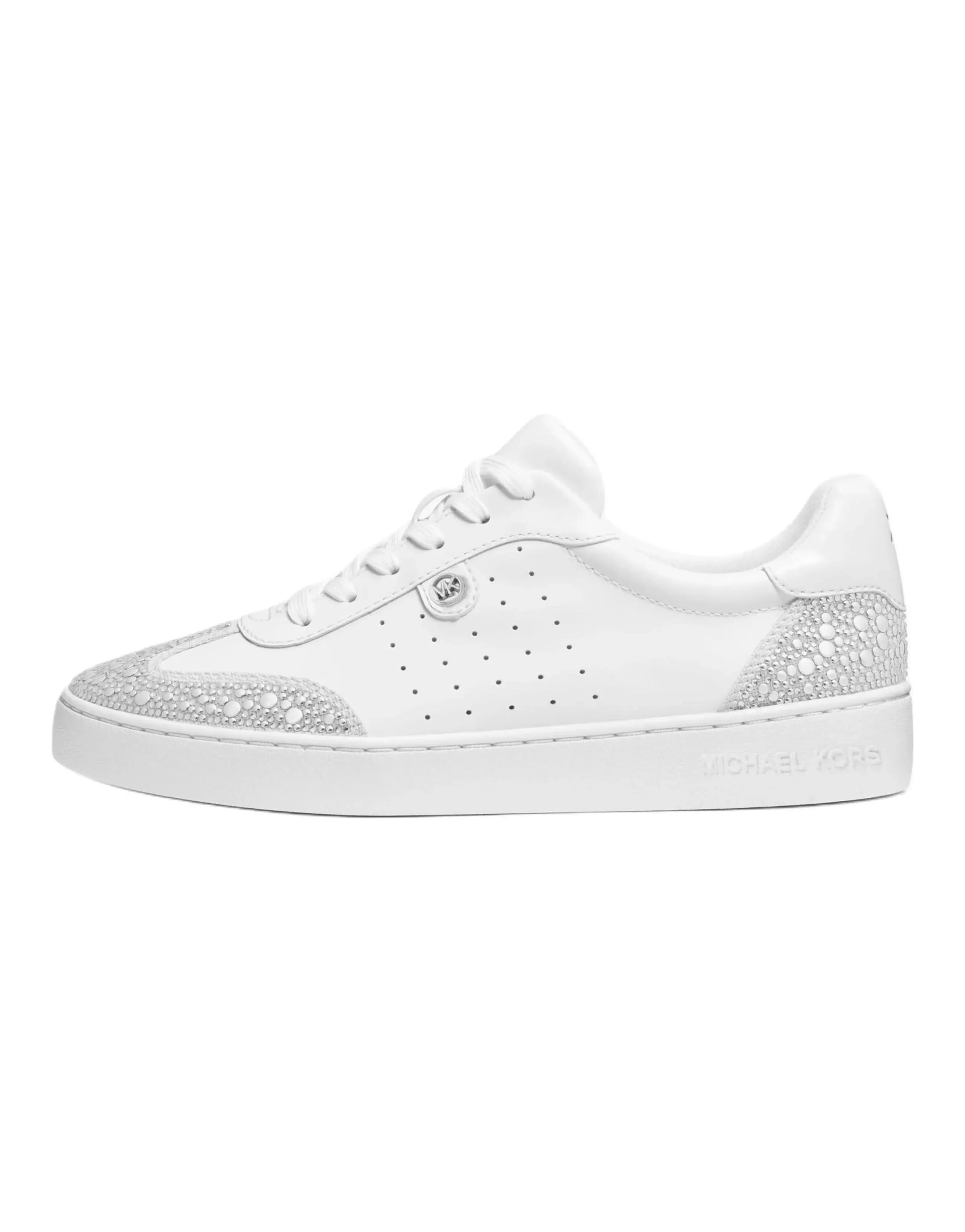MICHAEL KORS Scotty Fabric Calfskin Round Toe Lace-Up Low-Top Skate Shoes Women's White