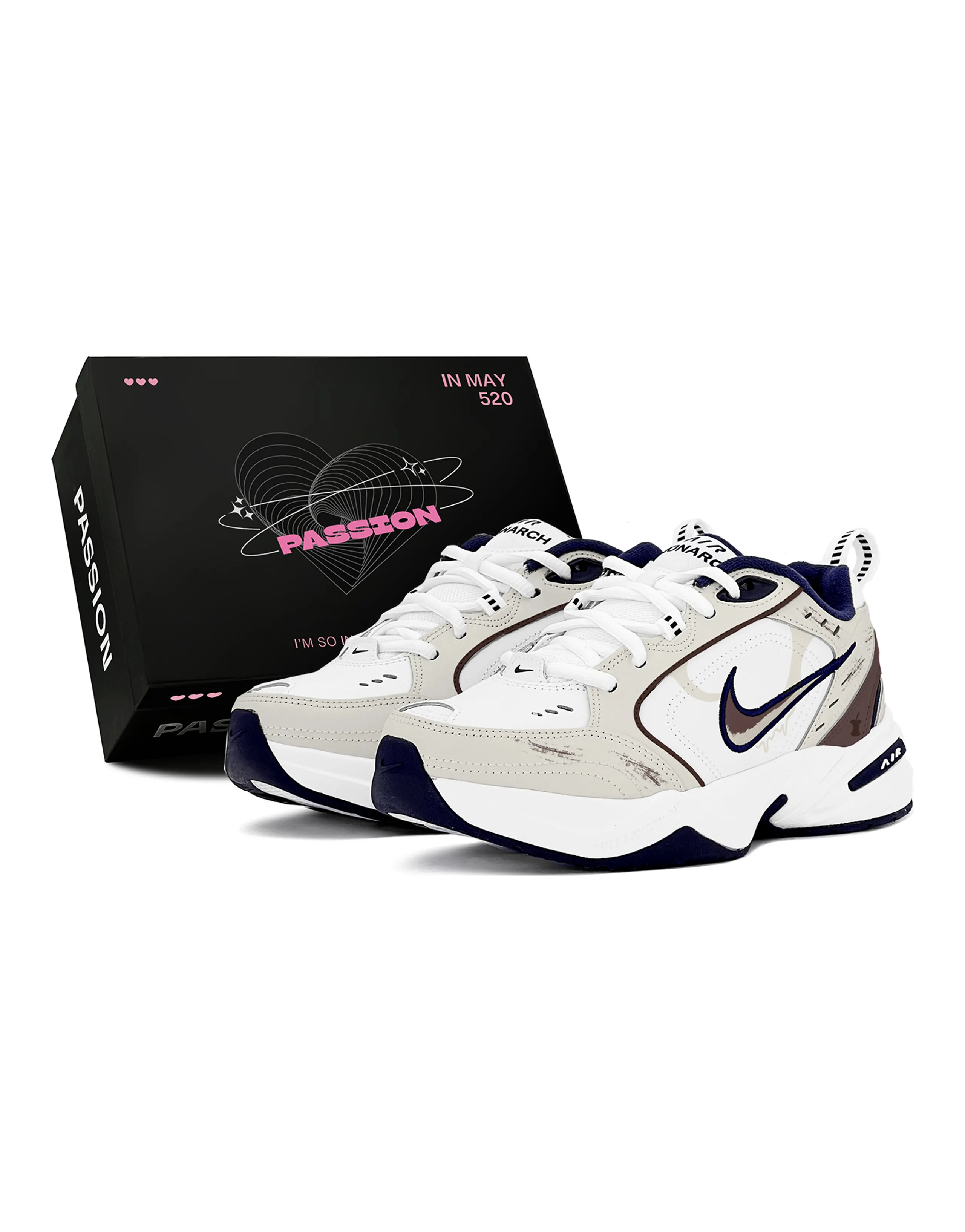 Nike Air Monarch 4 Anti-Slip Wear-Resistant Low-Top Chunky Sneakers Unisex Brown White
