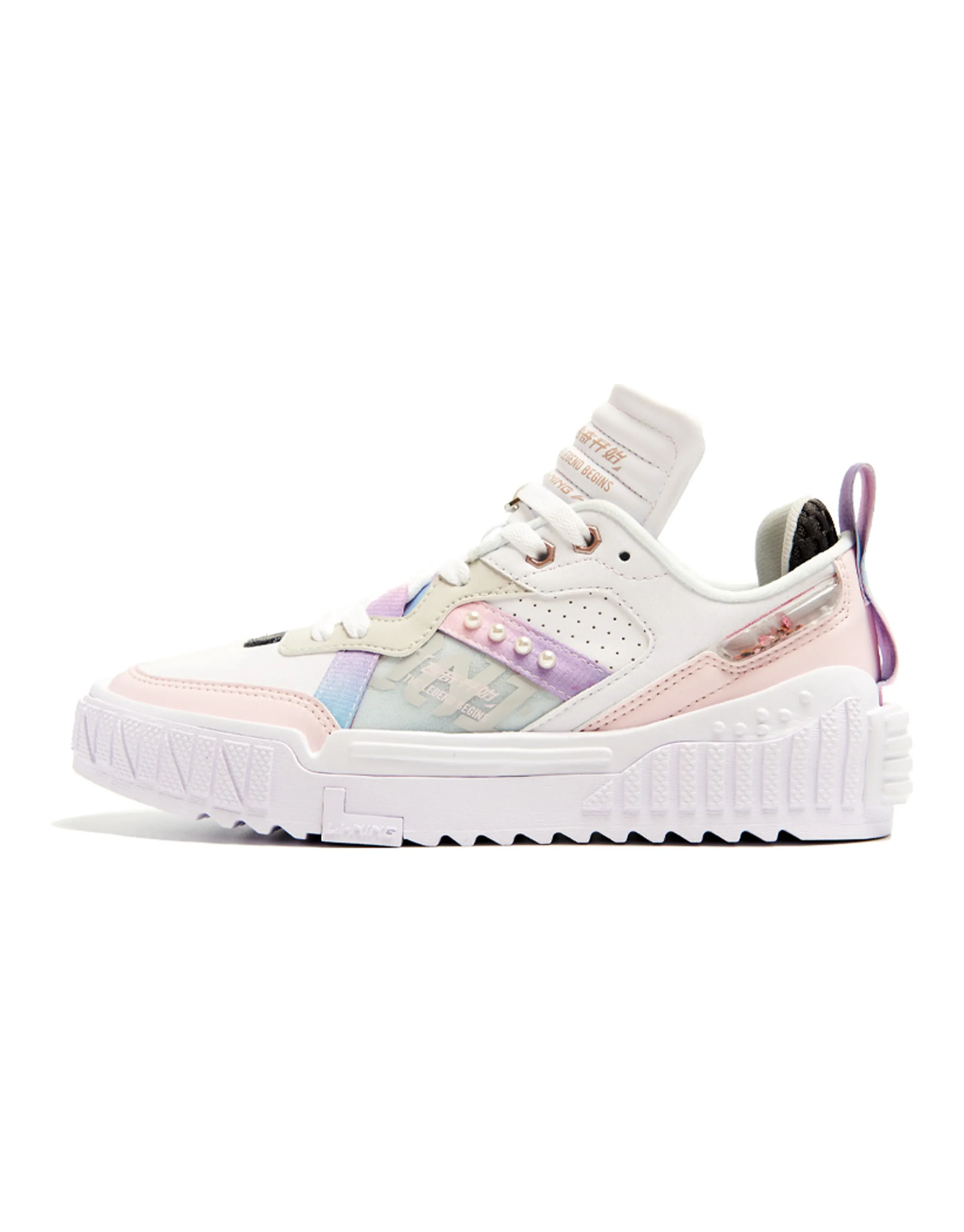 LiNing 001 Unblock Anti-Slip Wear-Resistant Low-Top Skateboard Shoes Women's Cherry Blossom Pink