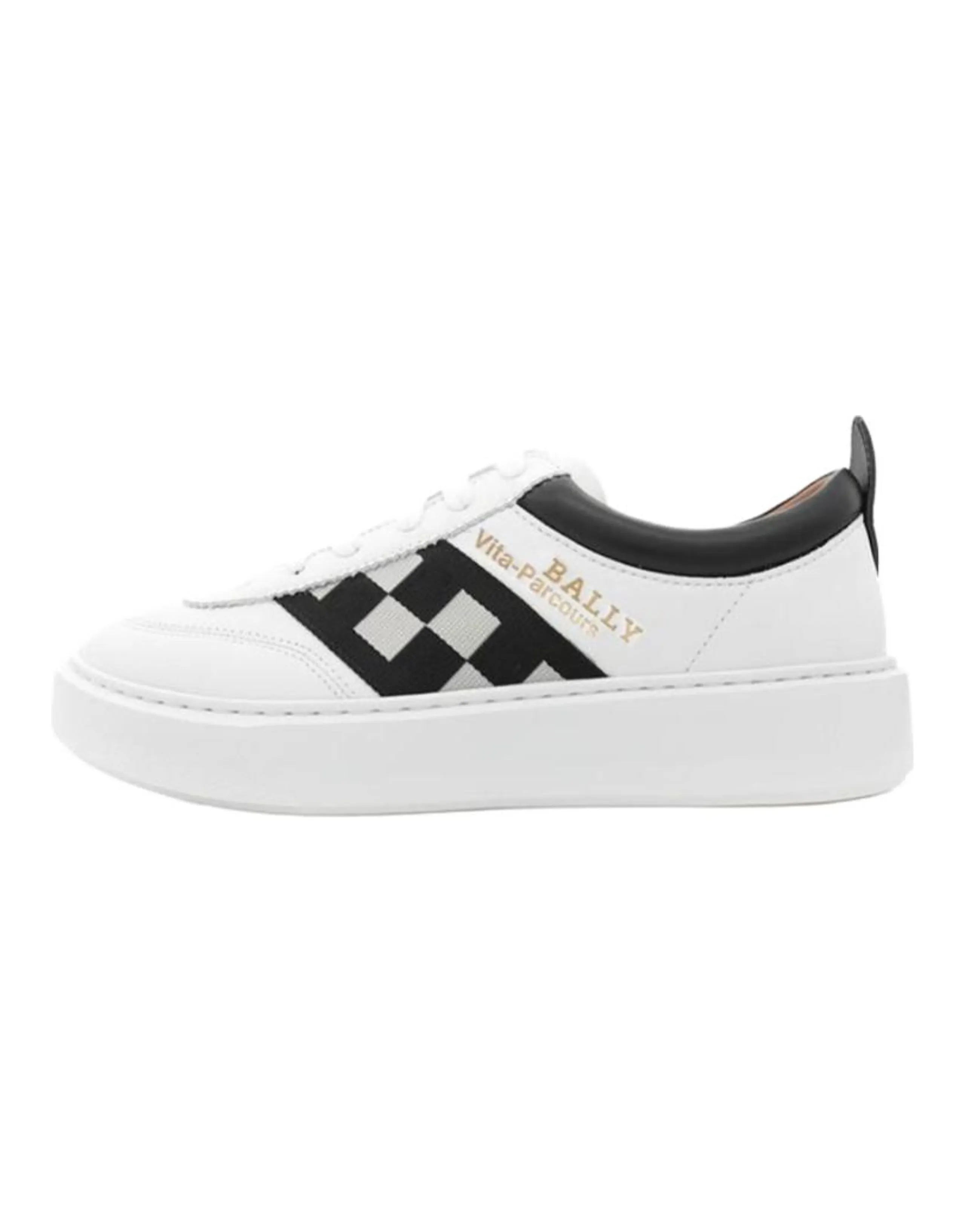 BALLY Men's White Genuine Leather Round-Toe Lace-Up Low-Top Casual Sneakers