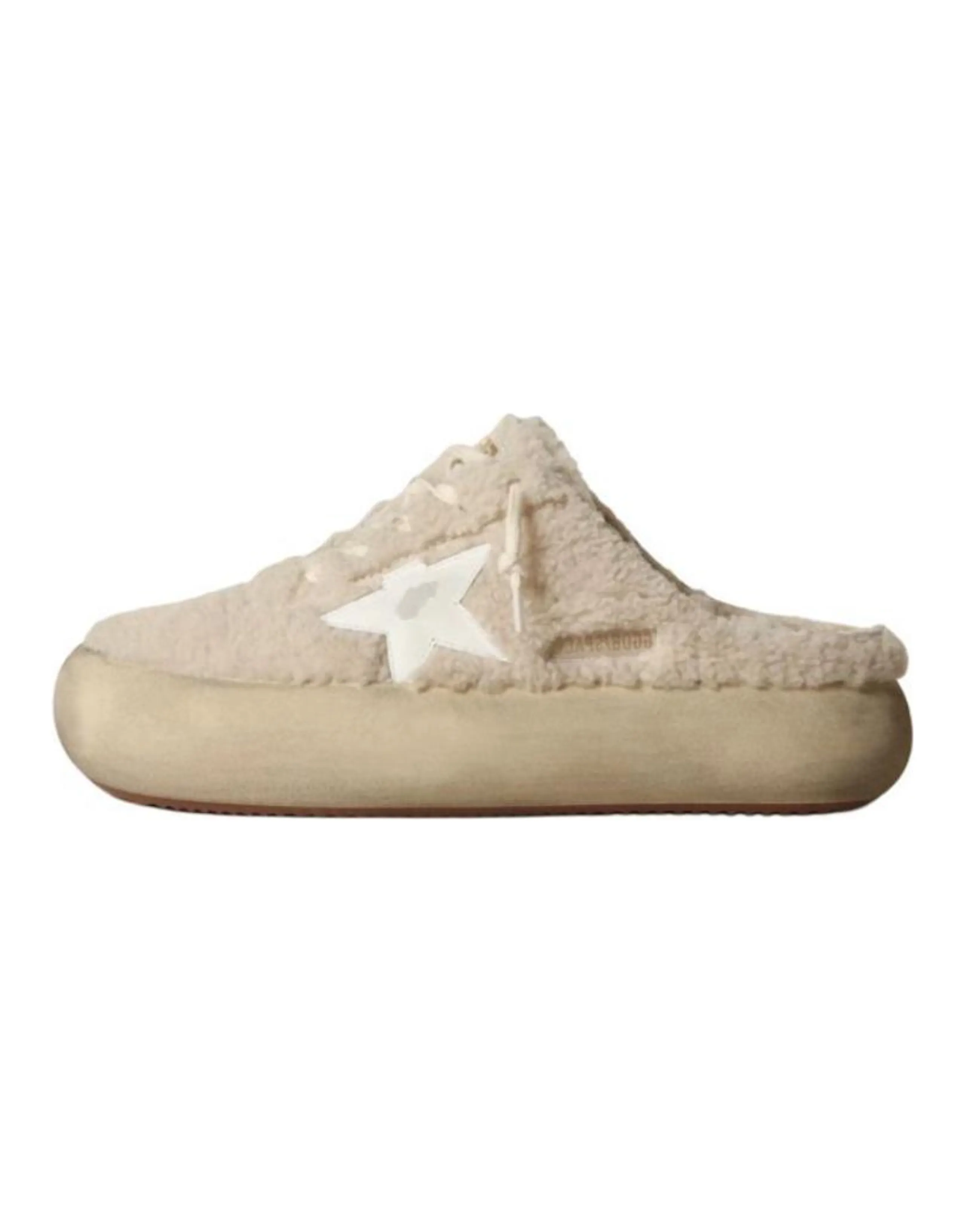 Golden Goose Space-Star Shearling Round Toe Slip-On Loafers Unisex White