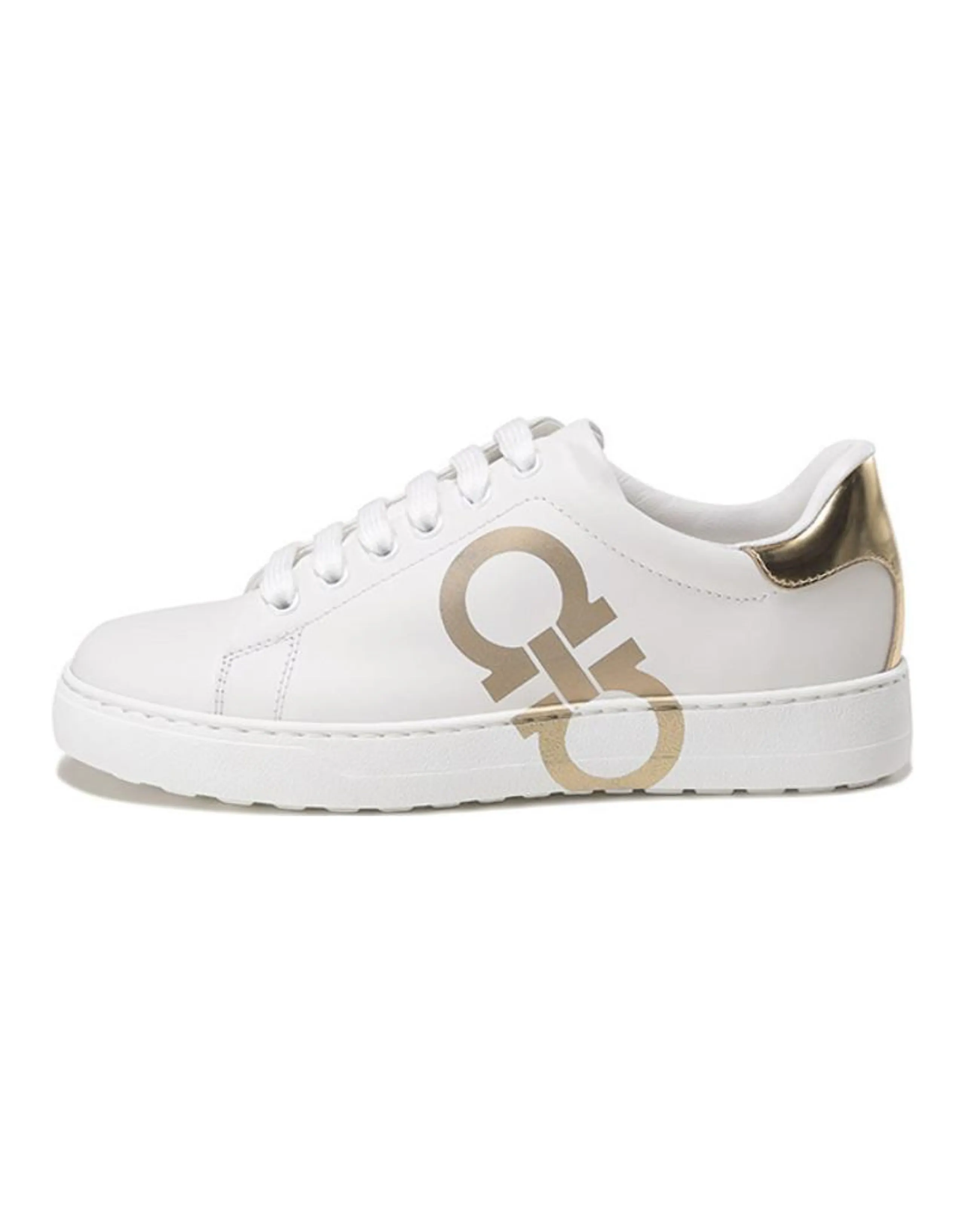 FERRAGAMO Leather Lace-Up Sport Low-Top Sneakers Women's White Gold