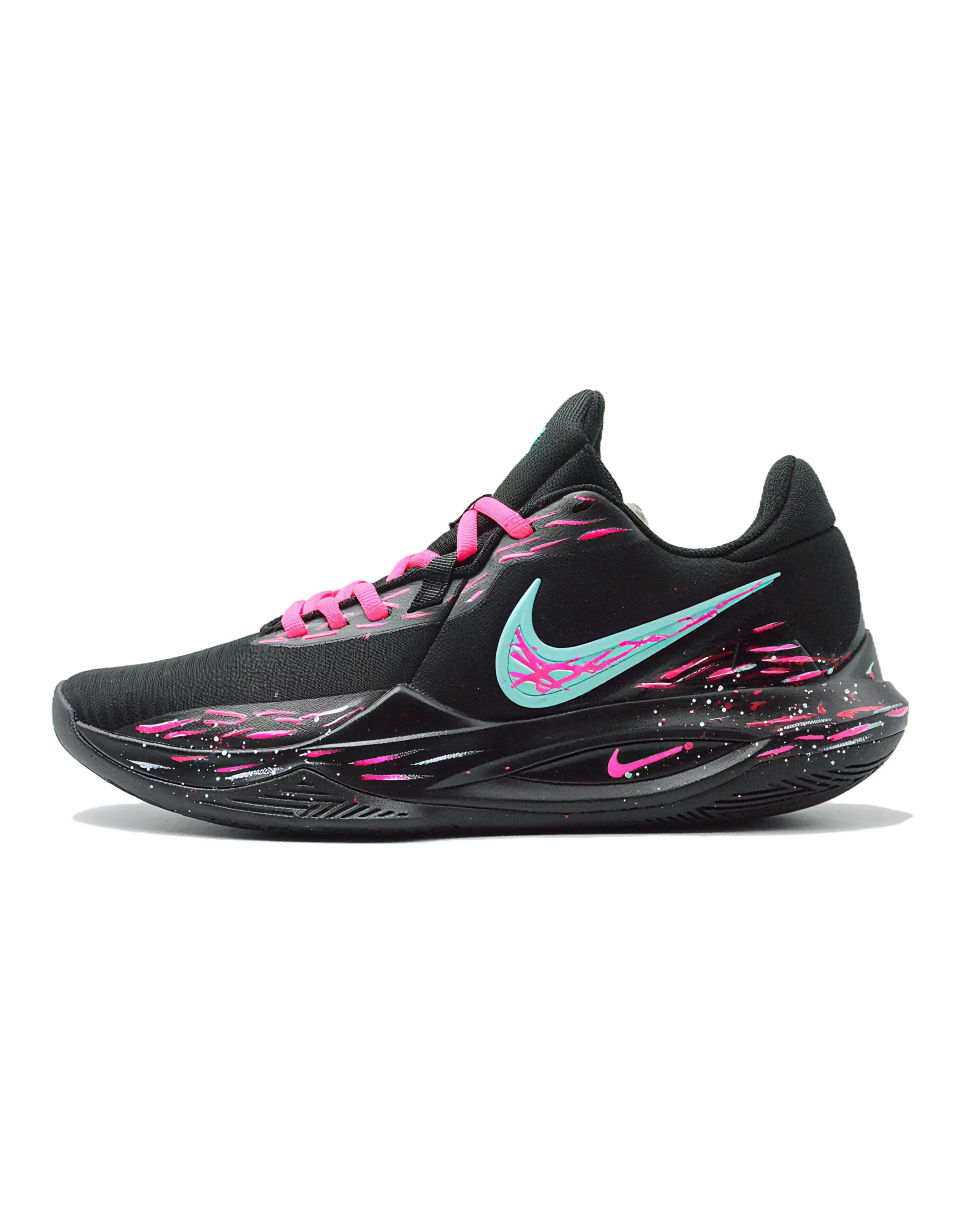 Custom Sneakers Nike Precision 6 Black Flame Light Black Base Pink Blue Graffiti Shock-Absorbent Low-Top Basketball Shoes Men's Black
