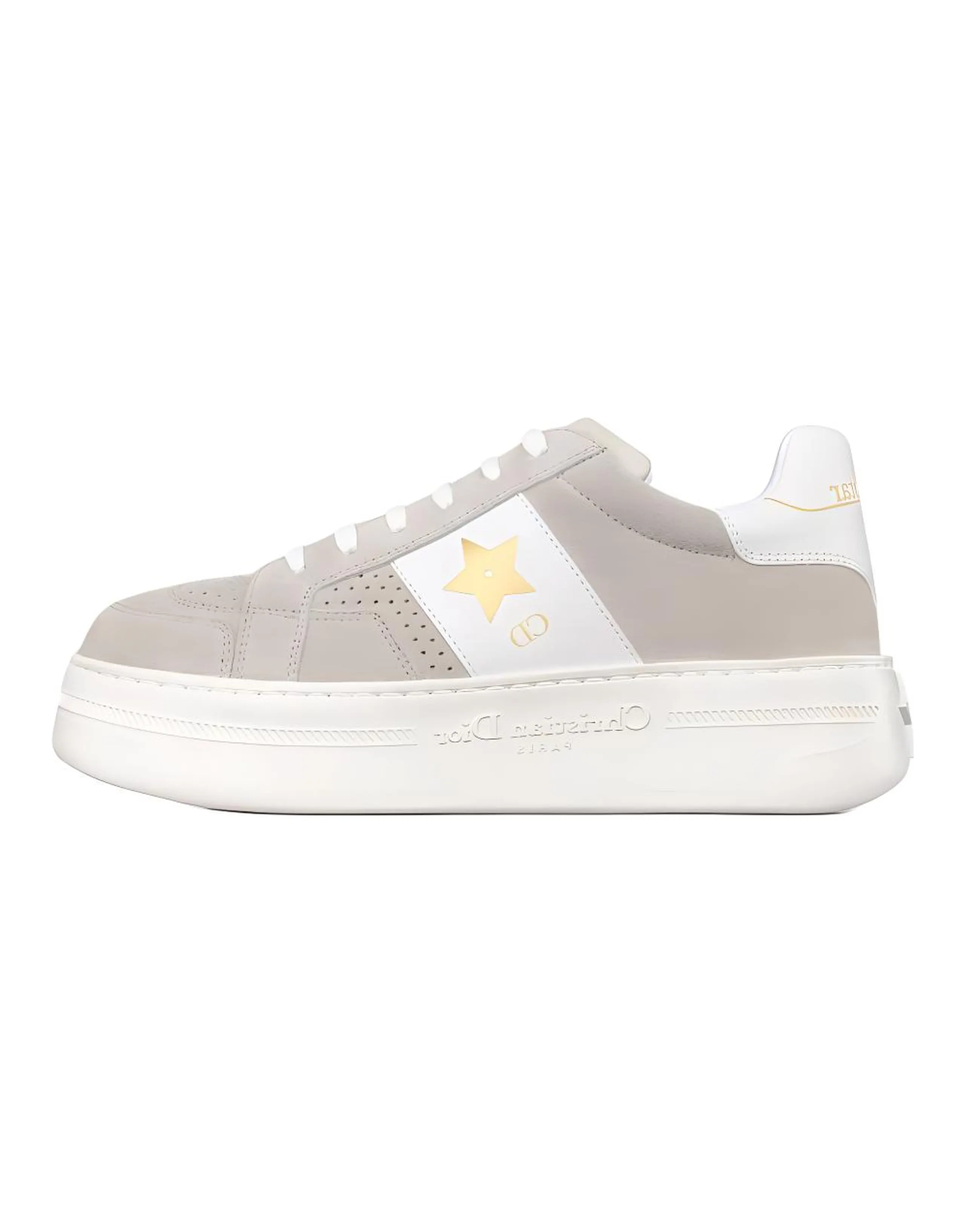 DIOR Star Platform Shoes Cow Leather Round Toe Lace-Up Low-Top Skateboard Shoes Women's Light Beige