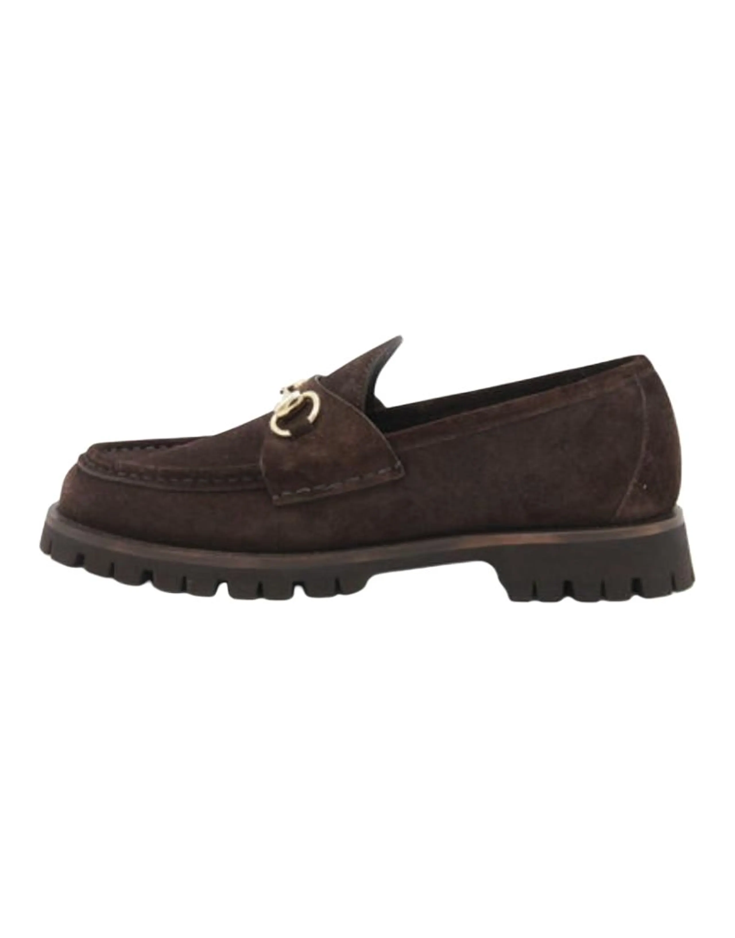 GUCCI Leather Round Toe Slip-On Flat Loafers Women's Brown
