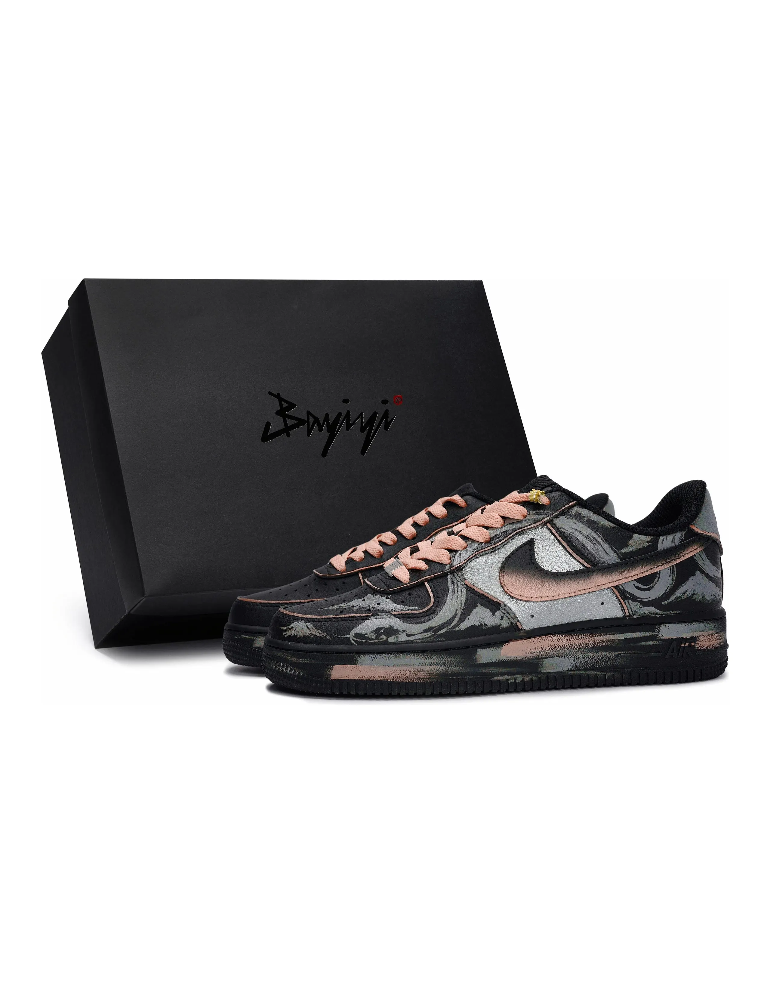 Nike Air Force 1 Slip-Resistant Low-Top Skateboard Shoes Unisex Black/Silver Meat Powder