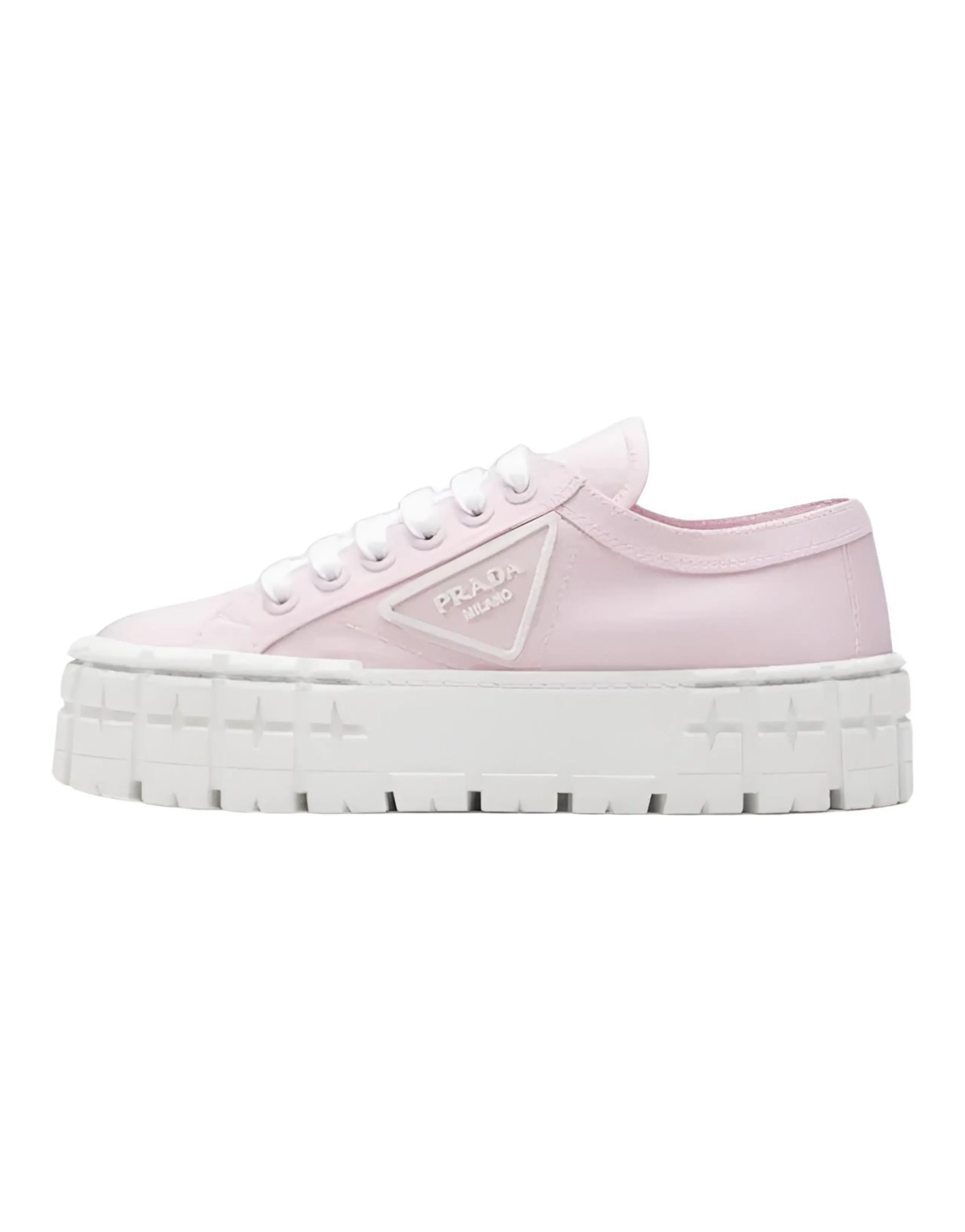 PRADA Wheel Double Nylon Gabardine Platform Shoes Women's Snow Pink