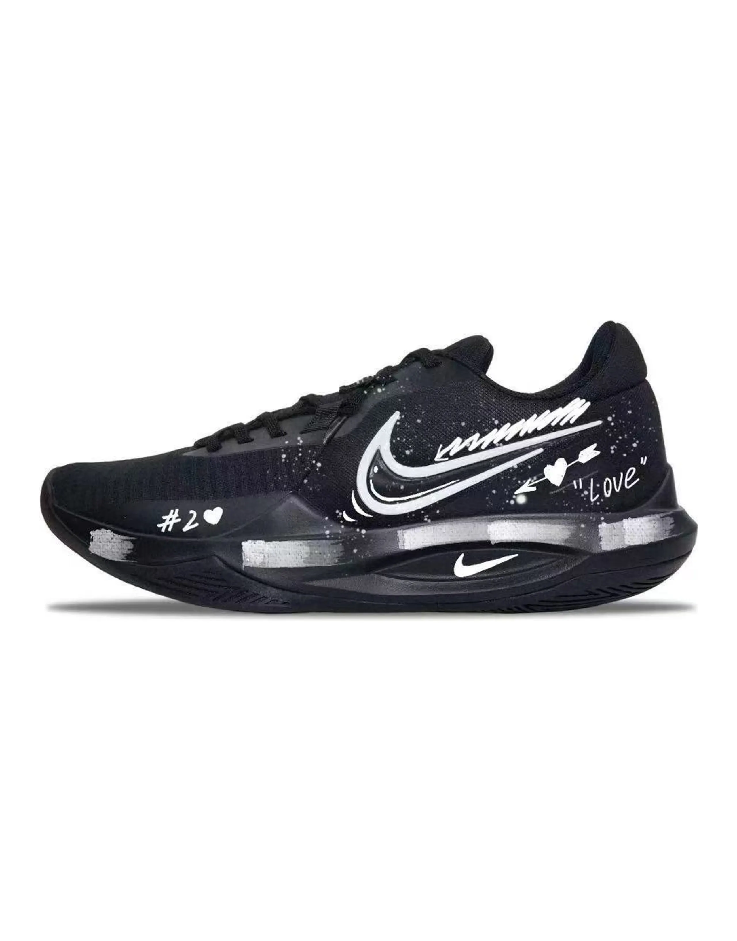 Custom Sneakers Nike Precision 6 Trendy Graffiti Comfortable Versatile Low-Top Basketball Shoes Men's Black White