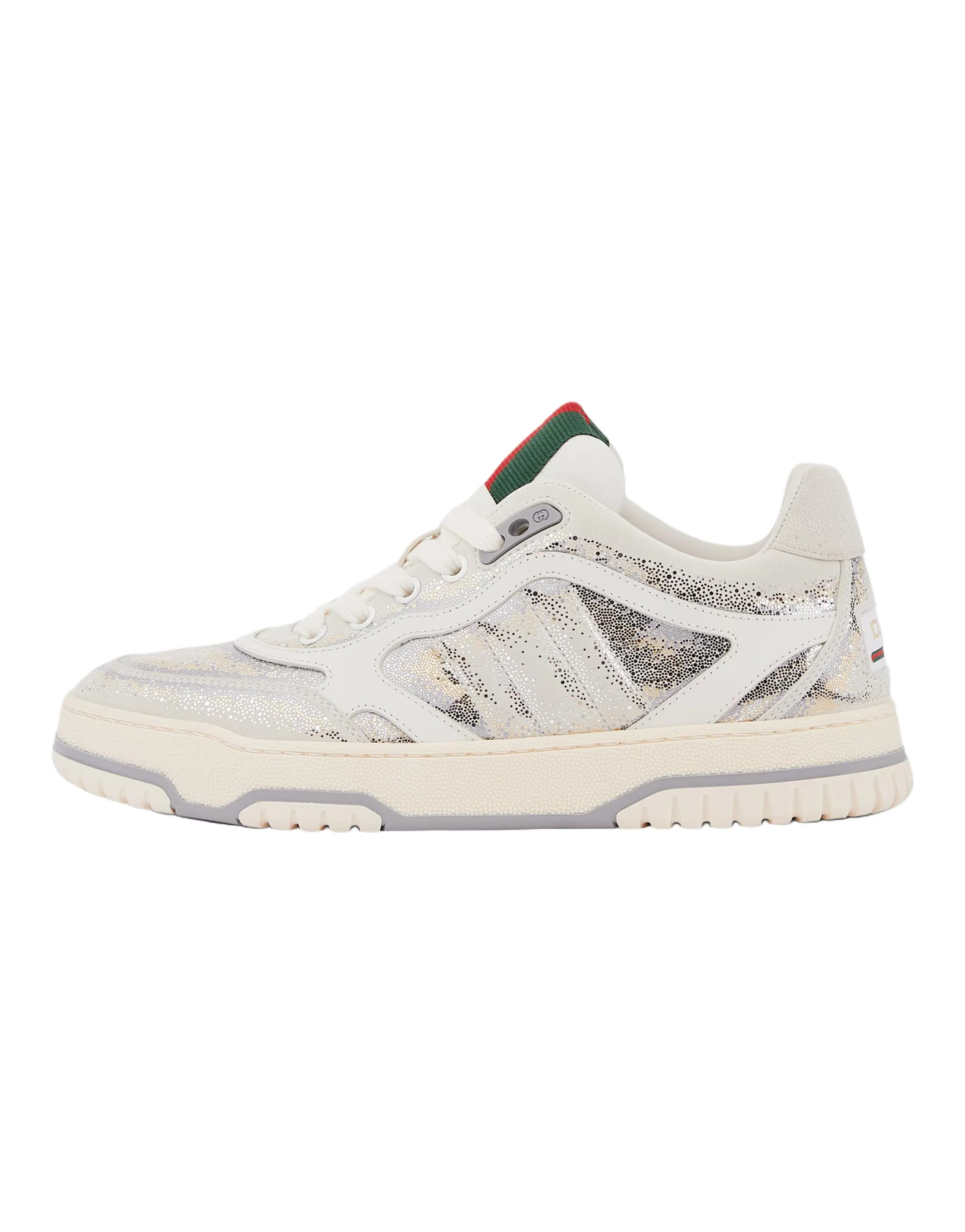 GUCCI Re-Web Leather Round Toe Flat Lace-Up Gradient Glitter Stripe Low-Top Skate Shoes Women's White Grey