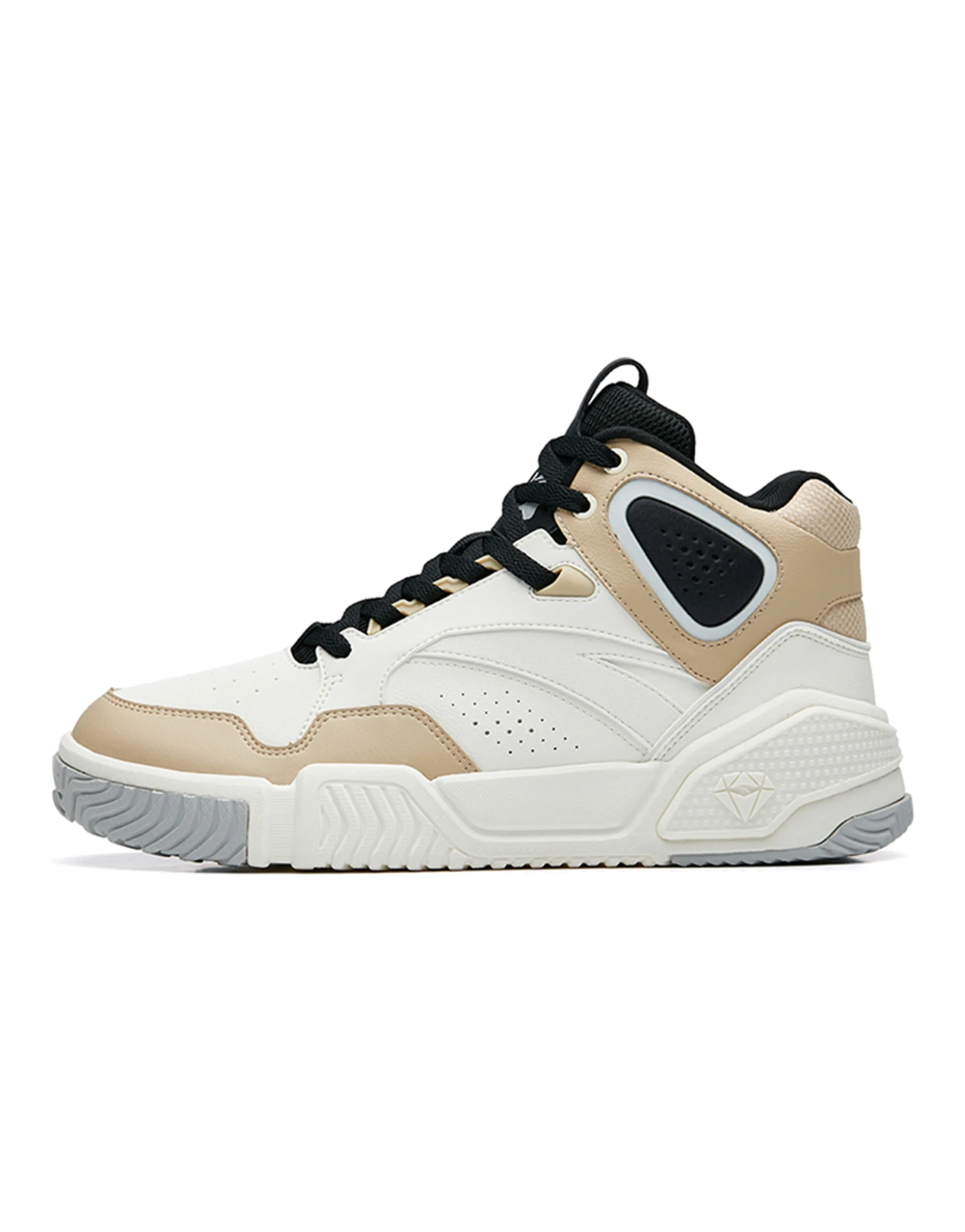 ANTA Skateboard Shoes Men High-Top Ivory White/Malt Light Brown/Black