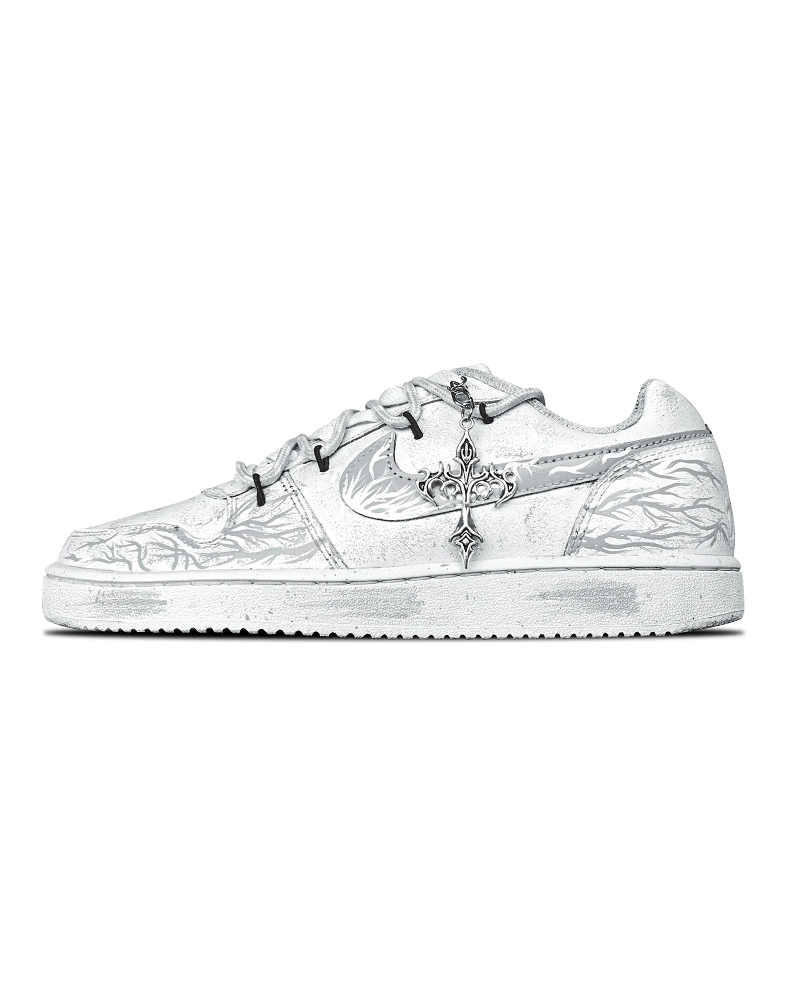 Nike EBERNON 'Pale Grey Prison Pattern' Custom Sneakers Fashion Versatile Simple Hand-Drawn Graffiti Smudging Splash Ink Wrapping Wear-Resistant Lightweight Low-Top Skate Shoes Unisex Grey White