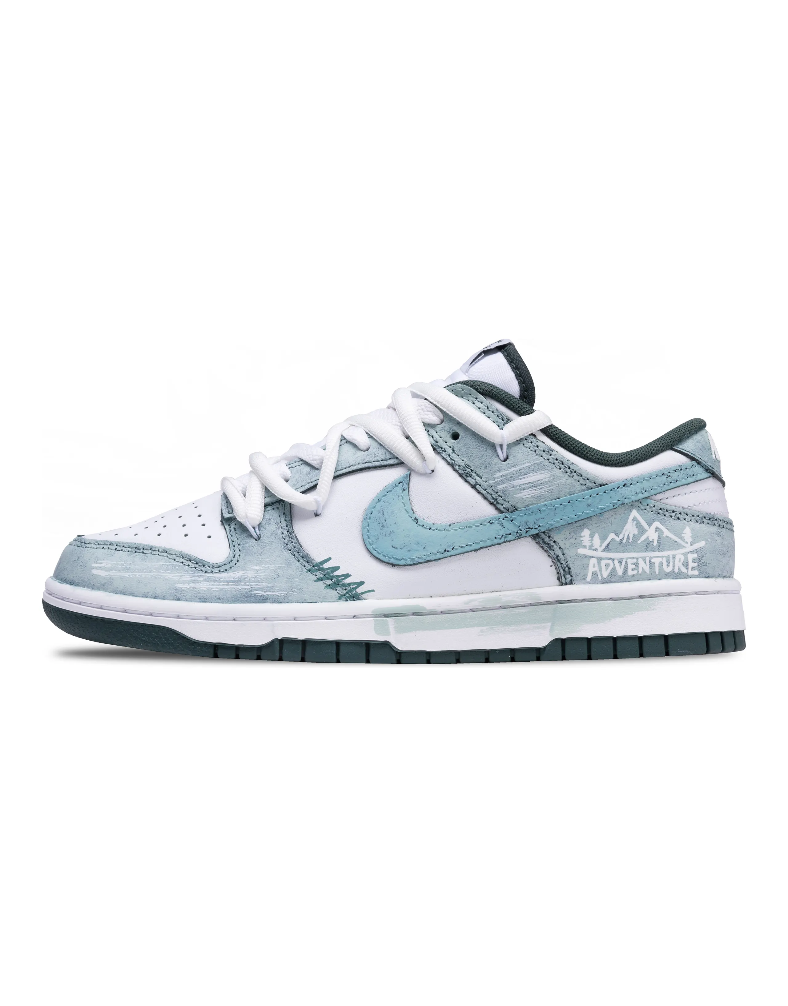 【Custom Sneakers】Nike Dunk 'Adventure Sea Salt Mint Fresh Minimalist Versatile Deconstruction Graffiti Trendy' Anti-Slip Durable Low-Top Skate Shoes Unisex Blue White