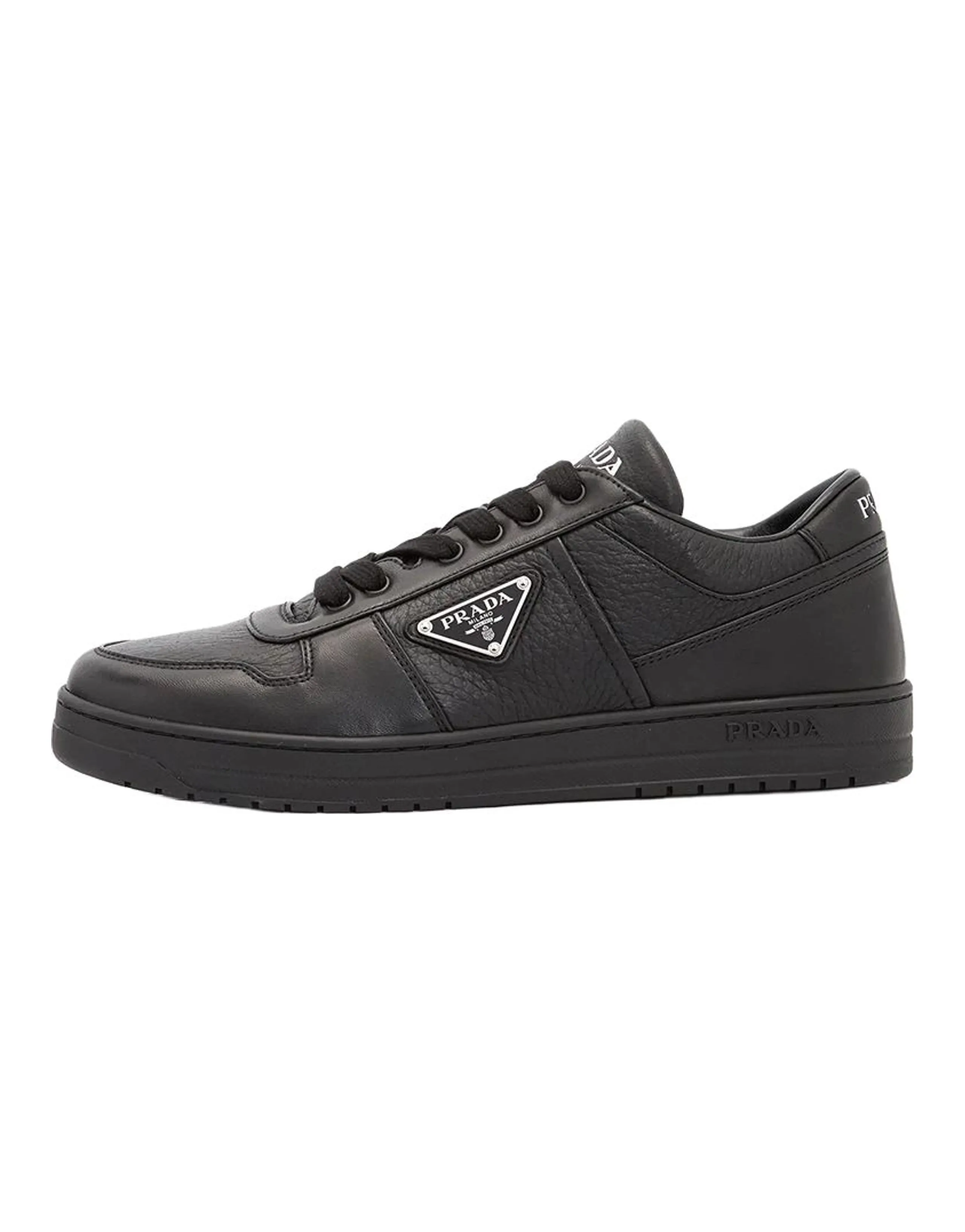 PRADA Leather Suede Logo Embellishment Round Toe Lace-Up Low-Top Skate Shoes Men's Black
