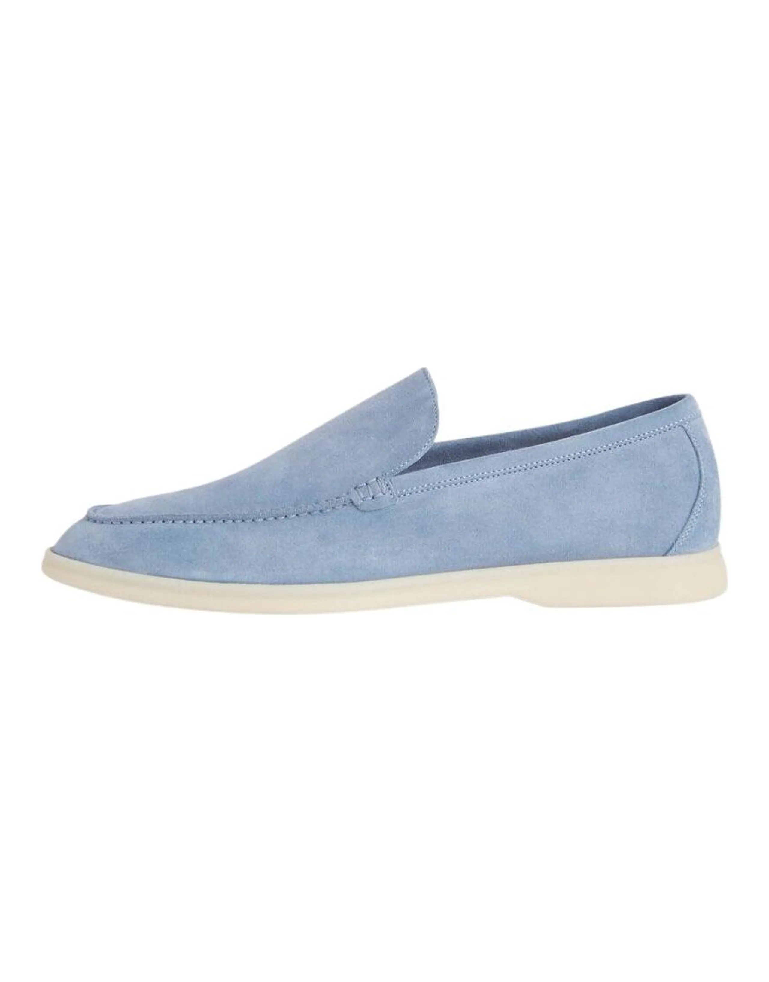 Loro Piana Summer Walk Suede Round Toe Flat Loafers Men's Blue