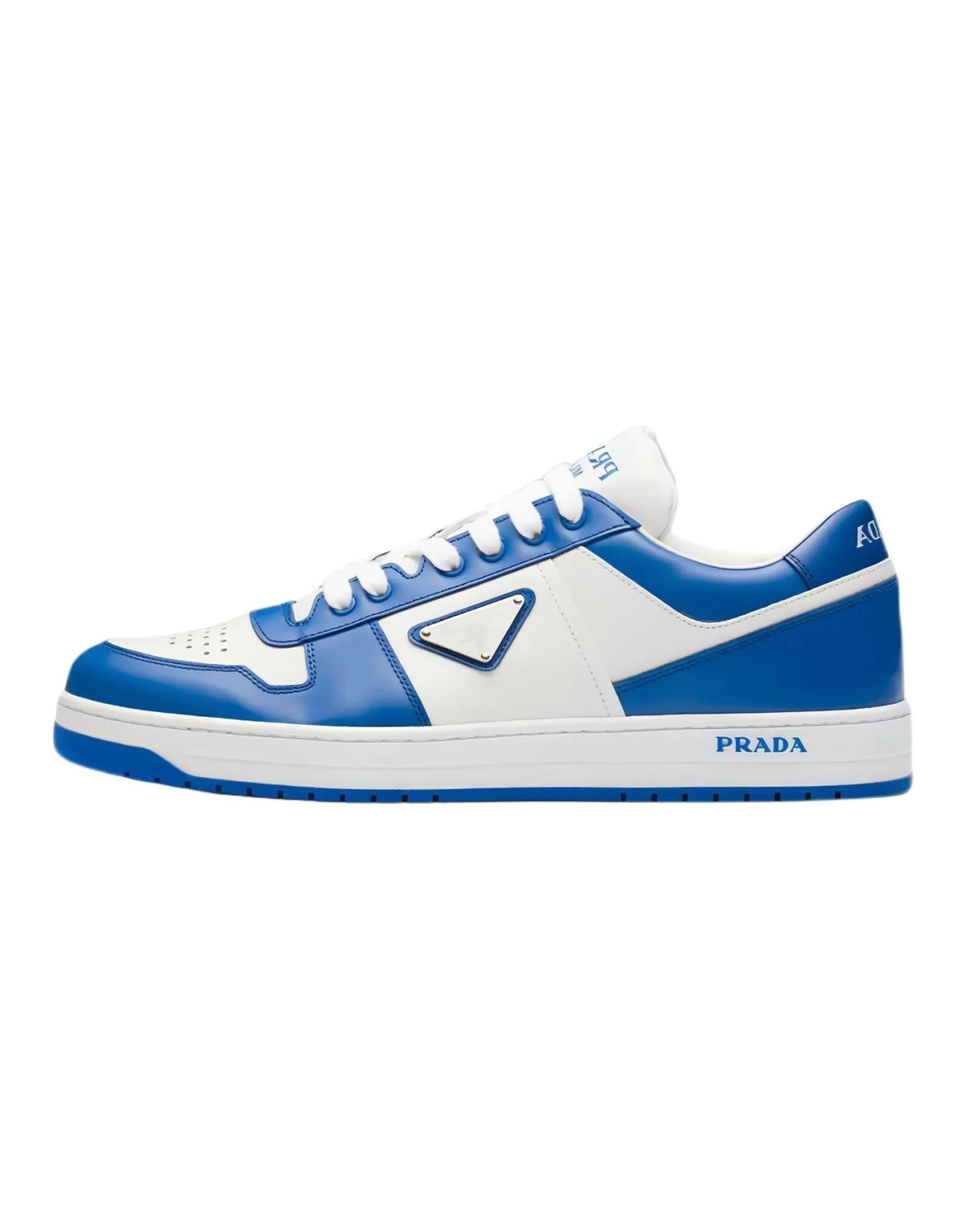 PRADA Downtown Low Top Sneakers Leather White Cobalt Blue
