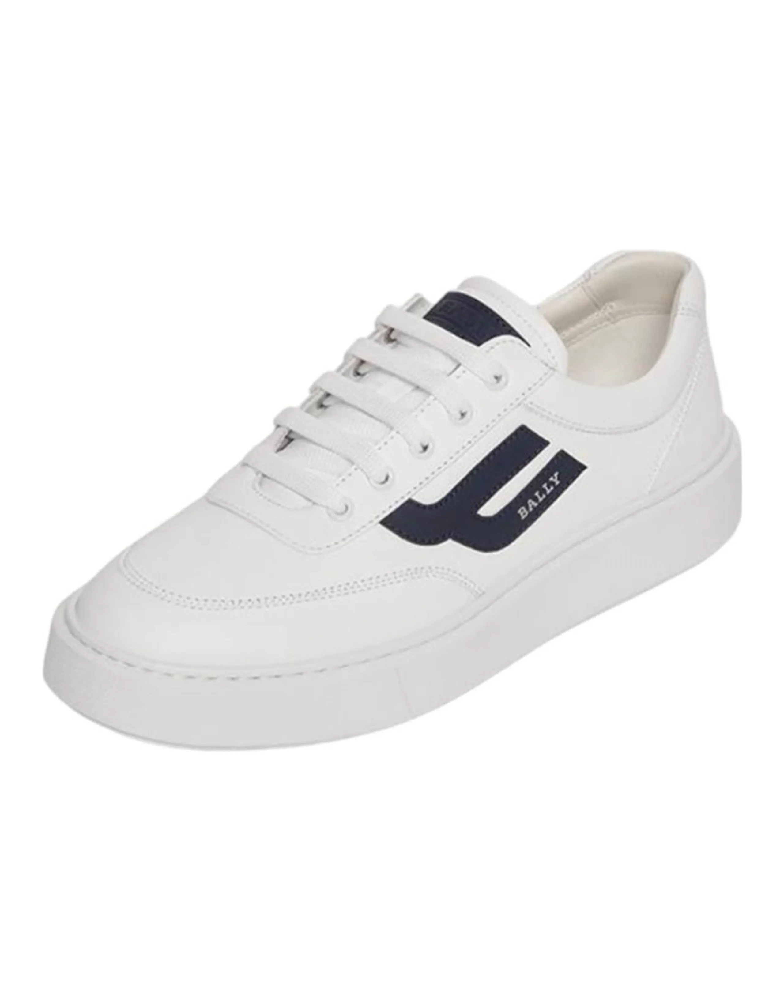 BALLY Calfskin Round Toe Lace-Up Flat Low-Top Skate Shoes Men's White