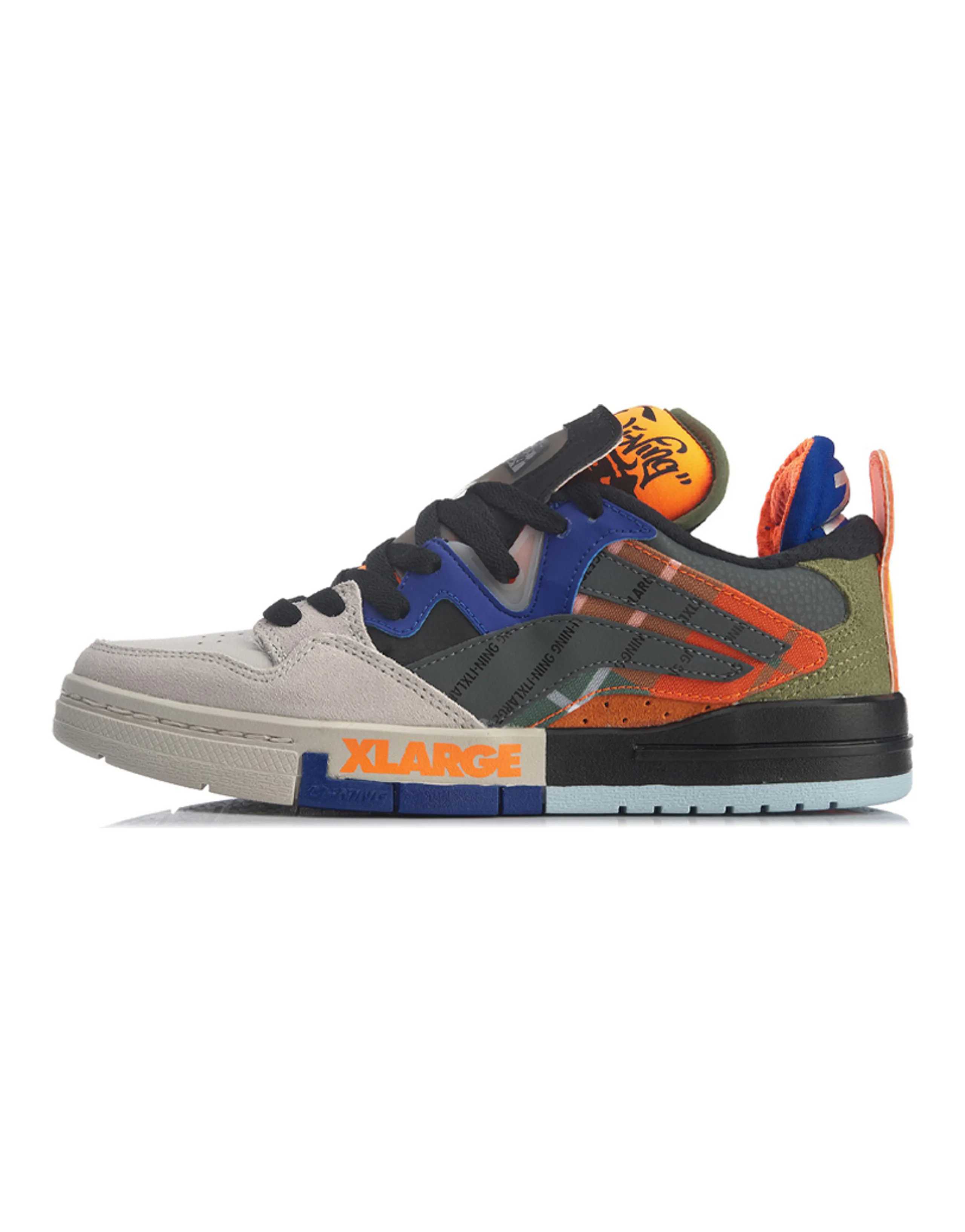 XLARGE x LiNing Wave Pro Anti-Slip Wear-Resistant Low-Top Skateboard Shoes Women's Gray Orange