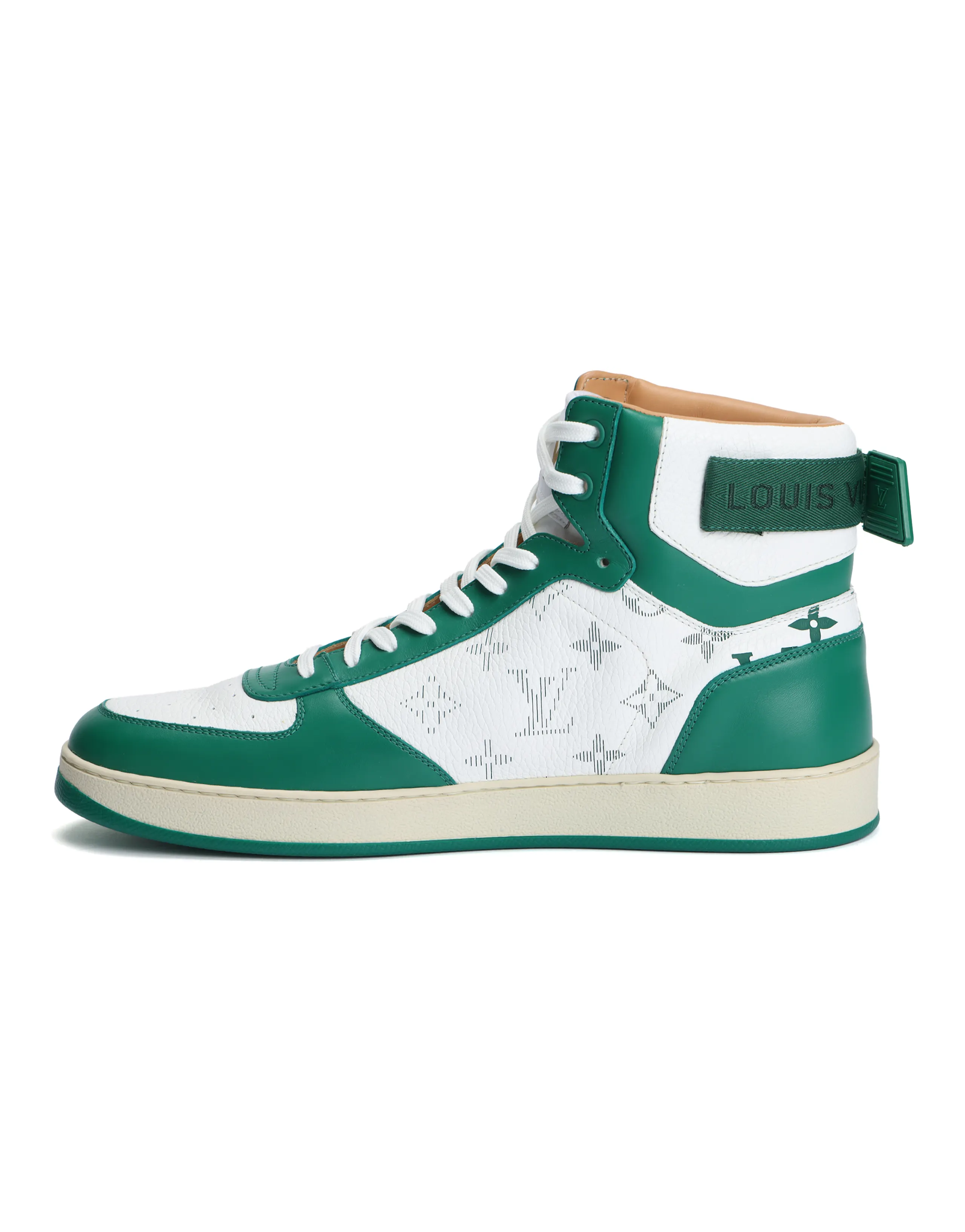 LOUIS VUITTON Calfskin Lace-Up High-Top Sneakers Men's Green