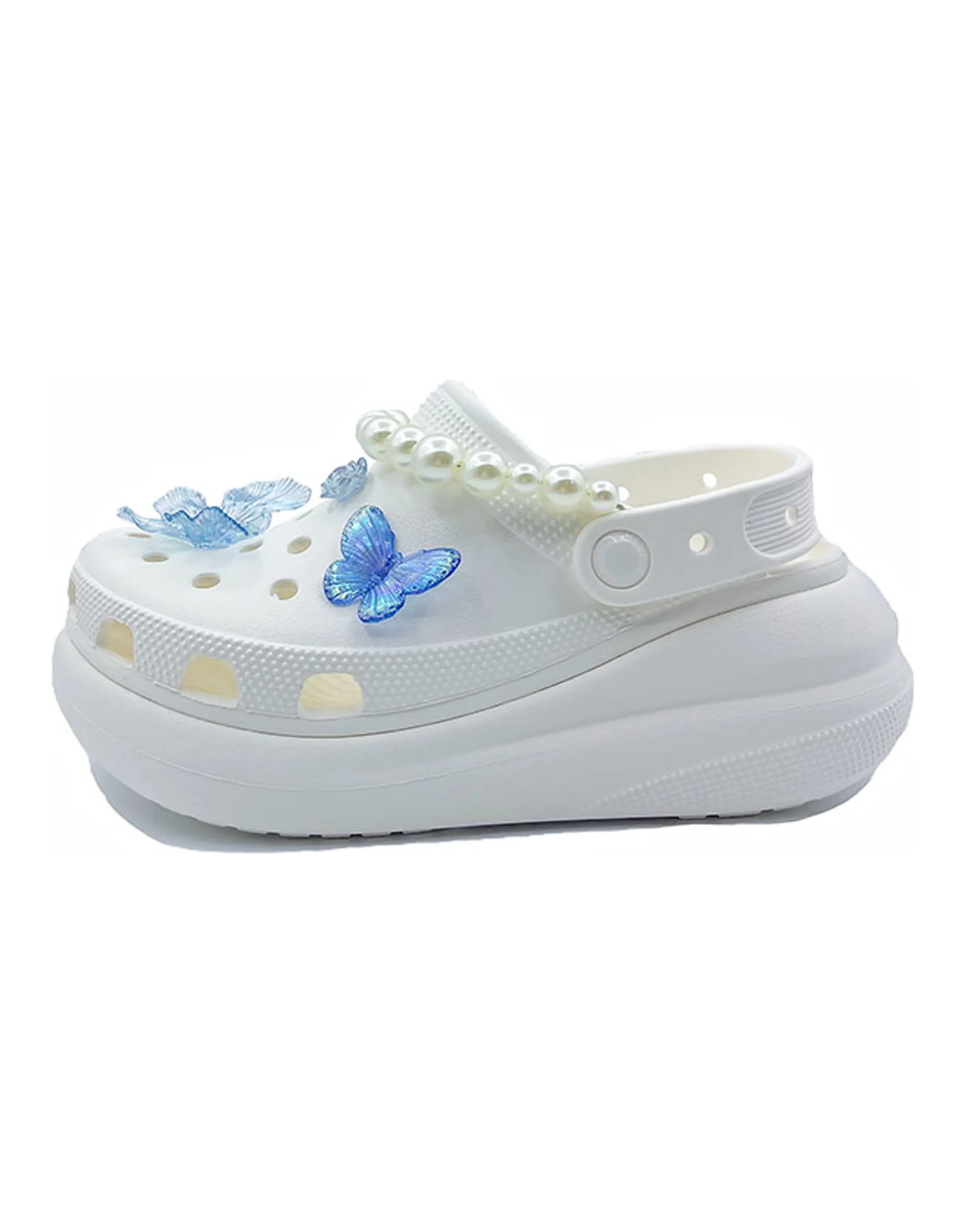 [Custom Shoes] Crocs Crush Clog Butterfly Pearl Cute Campus Beach EVA Clogs Unisex White Blue