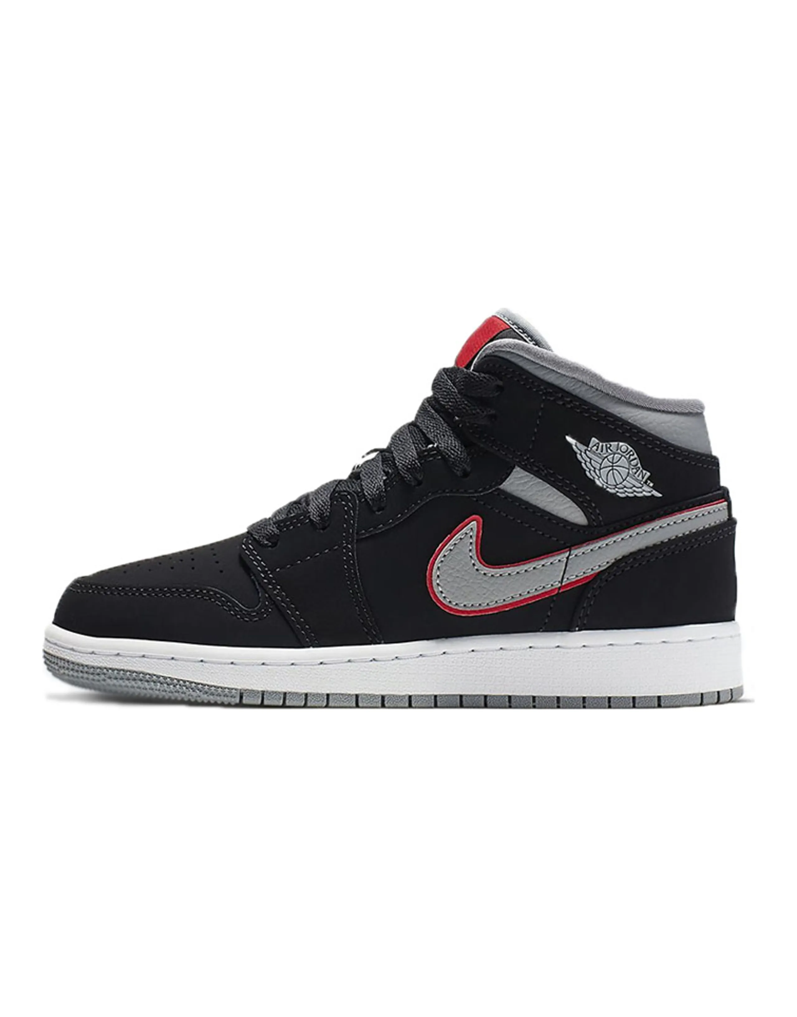 Jordan 1 Mid Black Particle Grey Gym Red GS