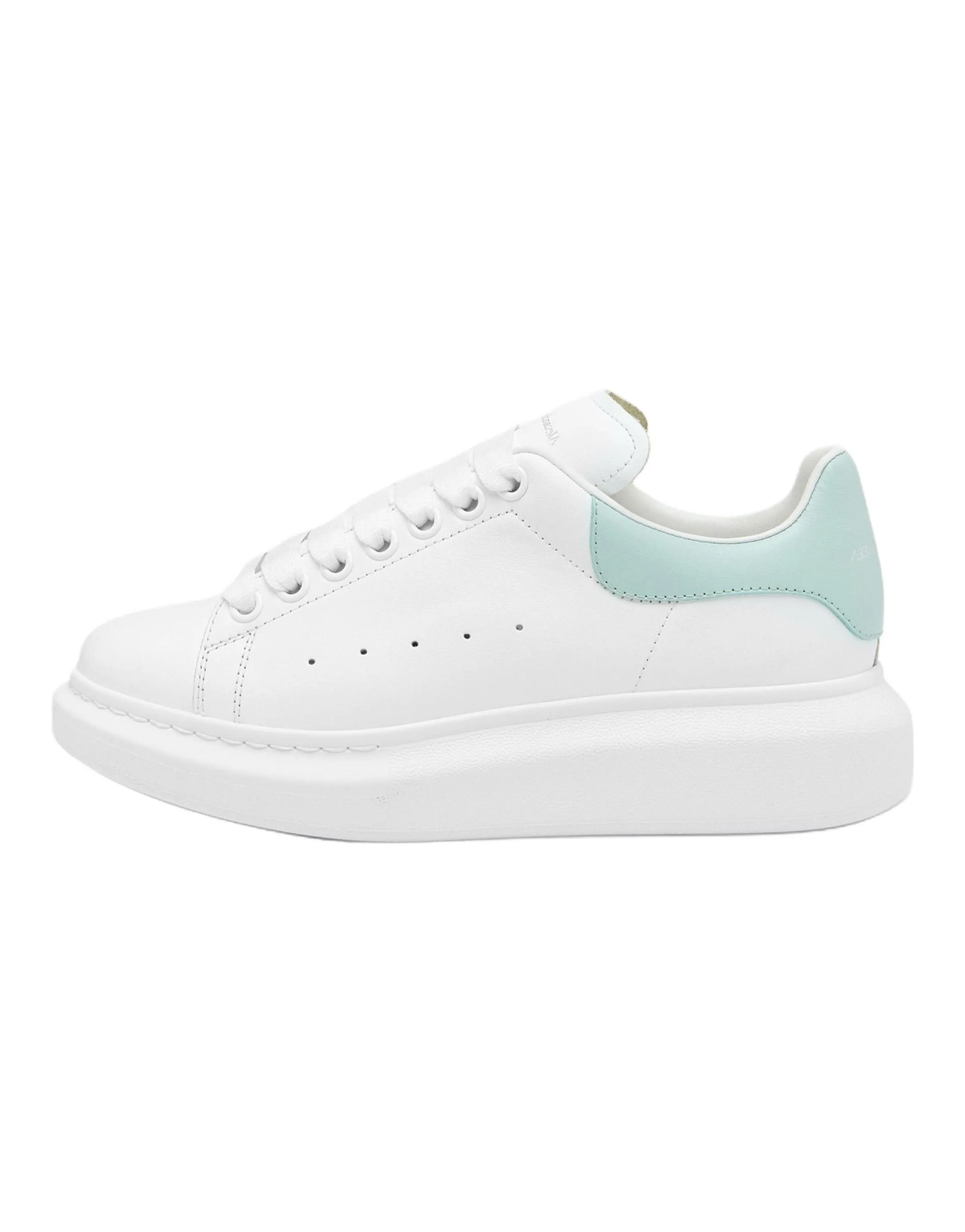 Alexander McQueen Oversized Sneaker Calf Leather Round Toe Lace-Up Wide Fit Thick Sole Low-Top Casual Shoes Women's White