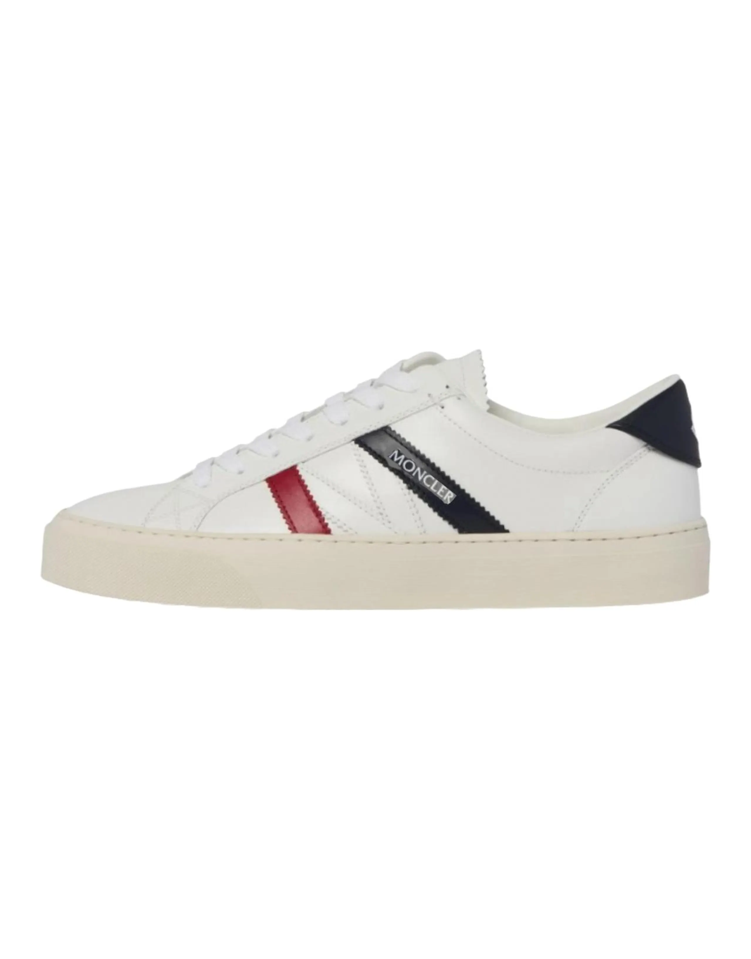 Moncler Monaco Leather Round Toe Lace-Up Low-Top Sneakers Men's White