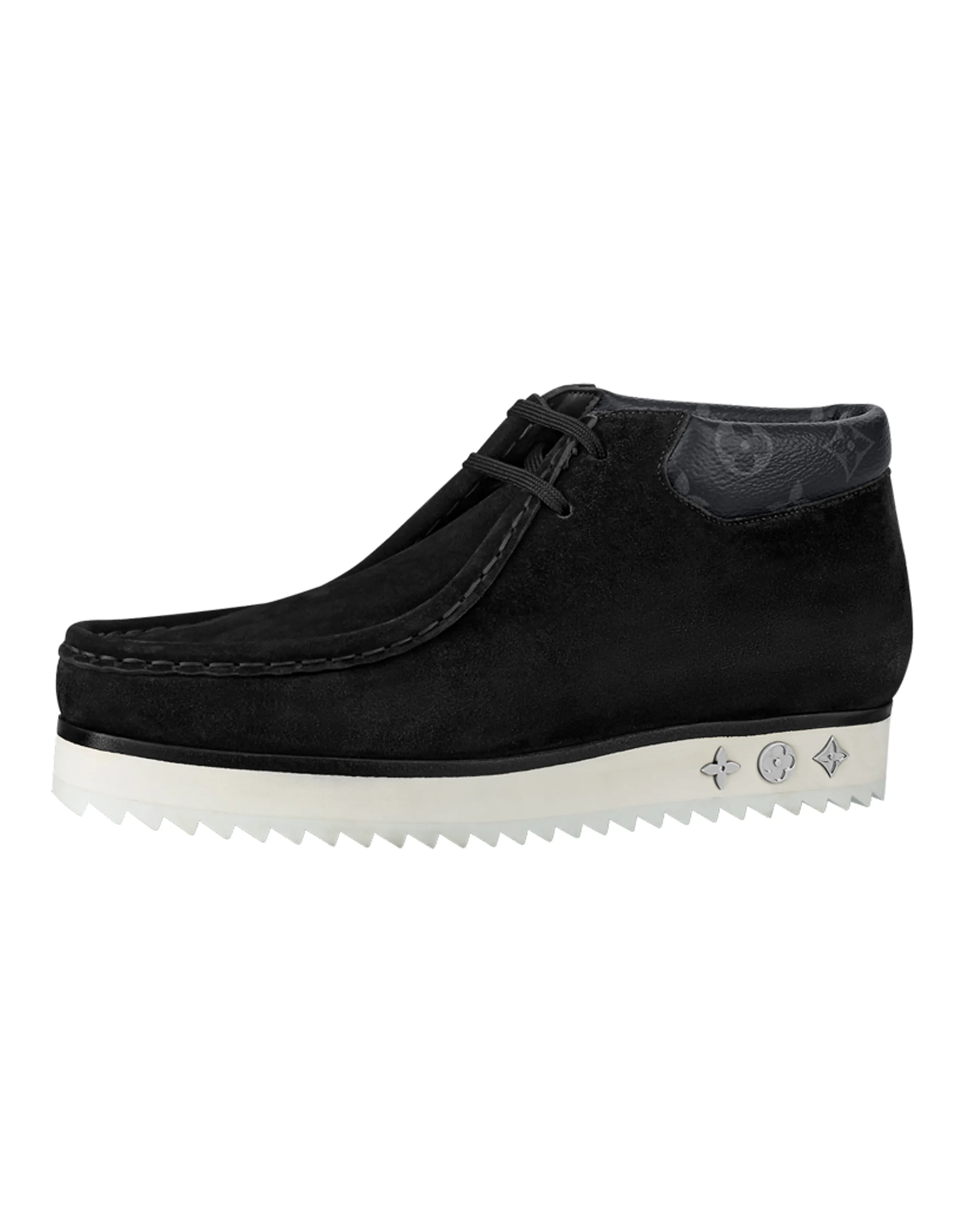 LOUIS VUITTON Mods Ankle Boots 'Black Suede With Faded Monogram Collar'